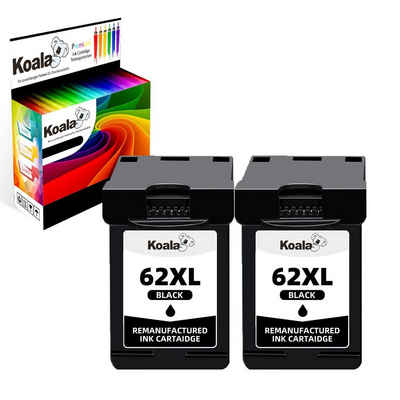 Koala 2er Set HP 62 XL HP 62XL HP62XL Schwarz C2P05AE Doppelpack Tintenpatrone (Packung, HP 62 XL Druckerpatronen OfficeJet 5740 5742 Envy 5540 5548 5646 5545)