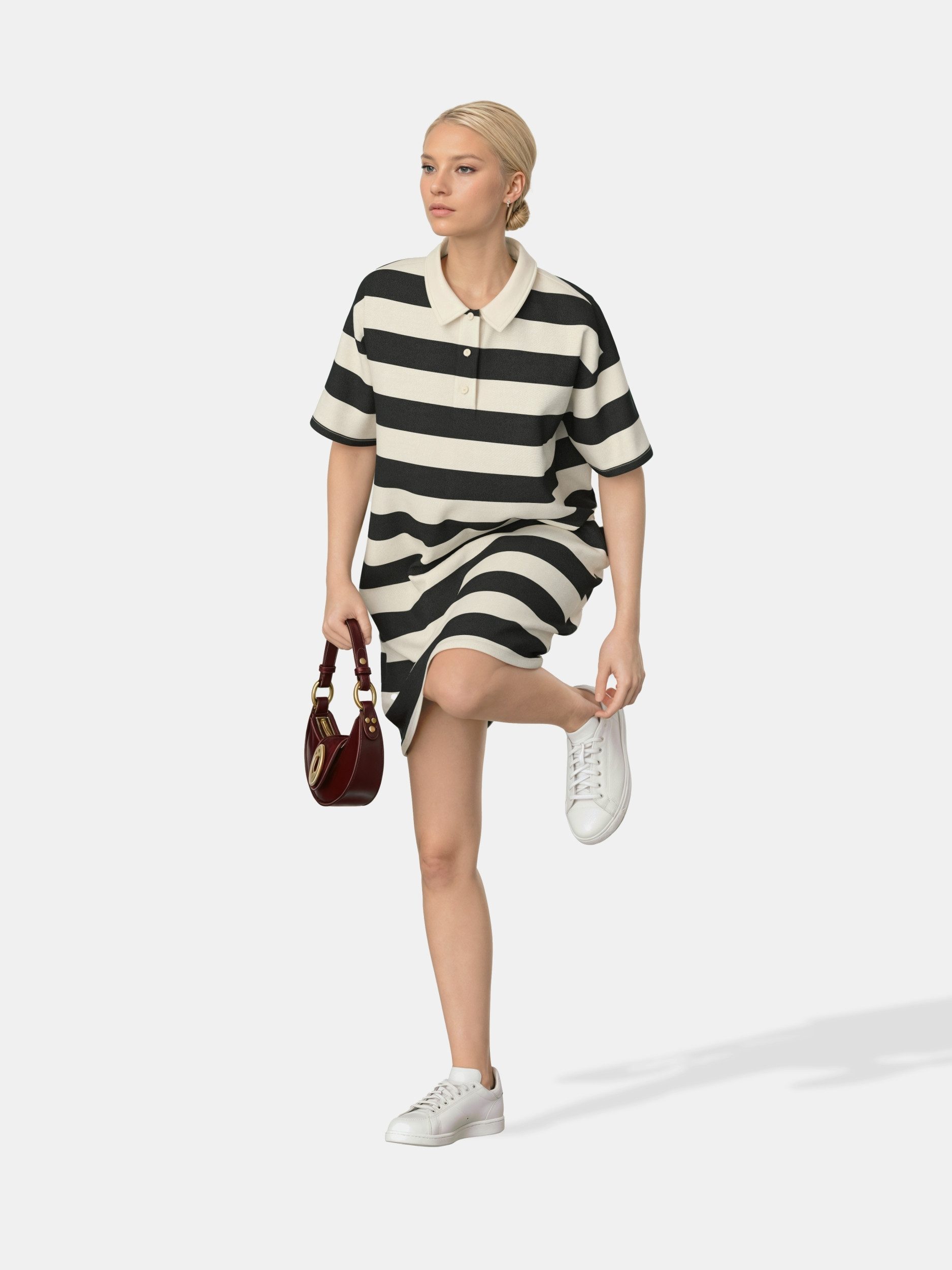 pieces T-Shirt -Pieces – Gestreiftes Damen Kleid mit Hemdkragen