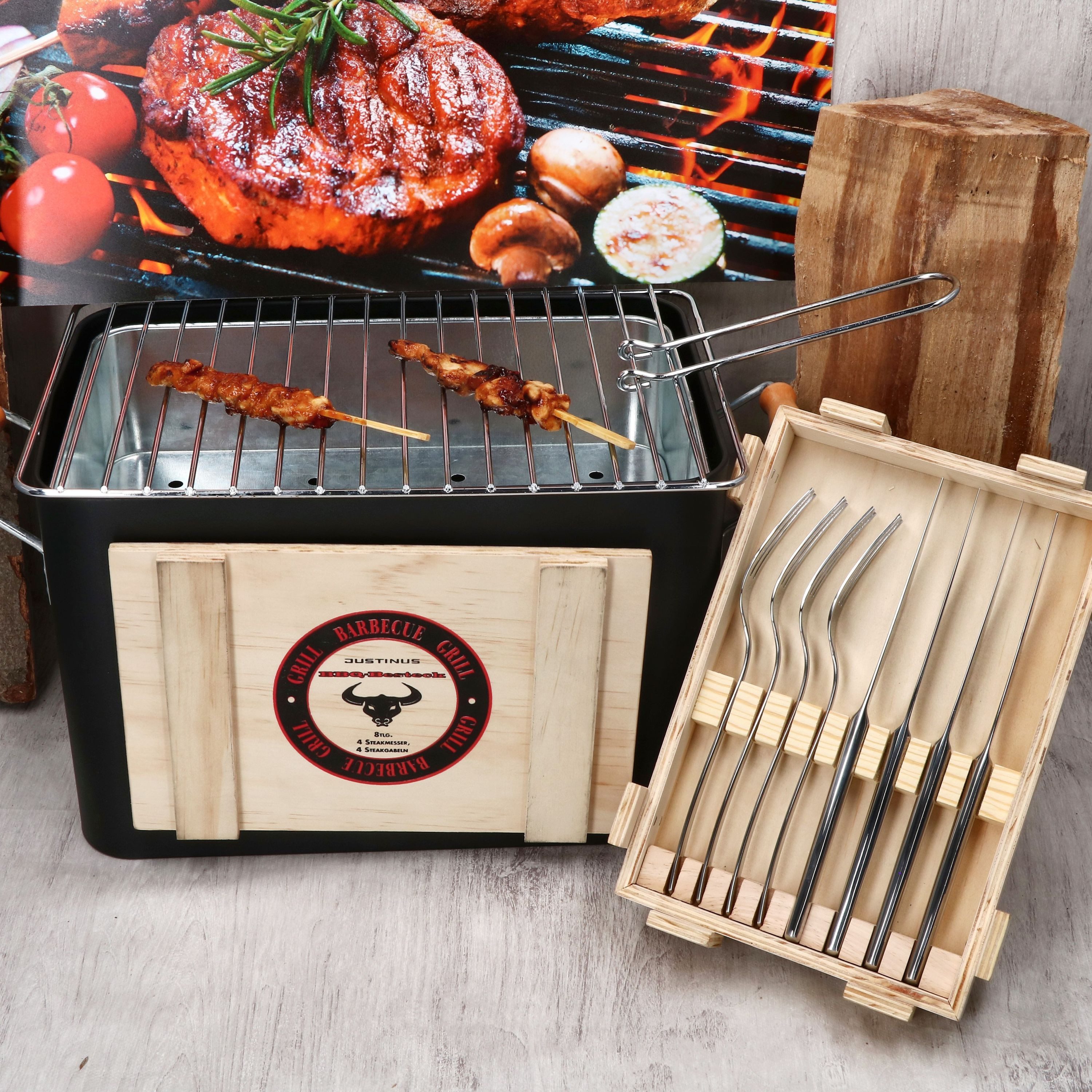 Justinus Besteck-Set Justinus 8tlg BBQ Steakbesteck-Set für 4 Personen Messer Gabel, Edelstahl