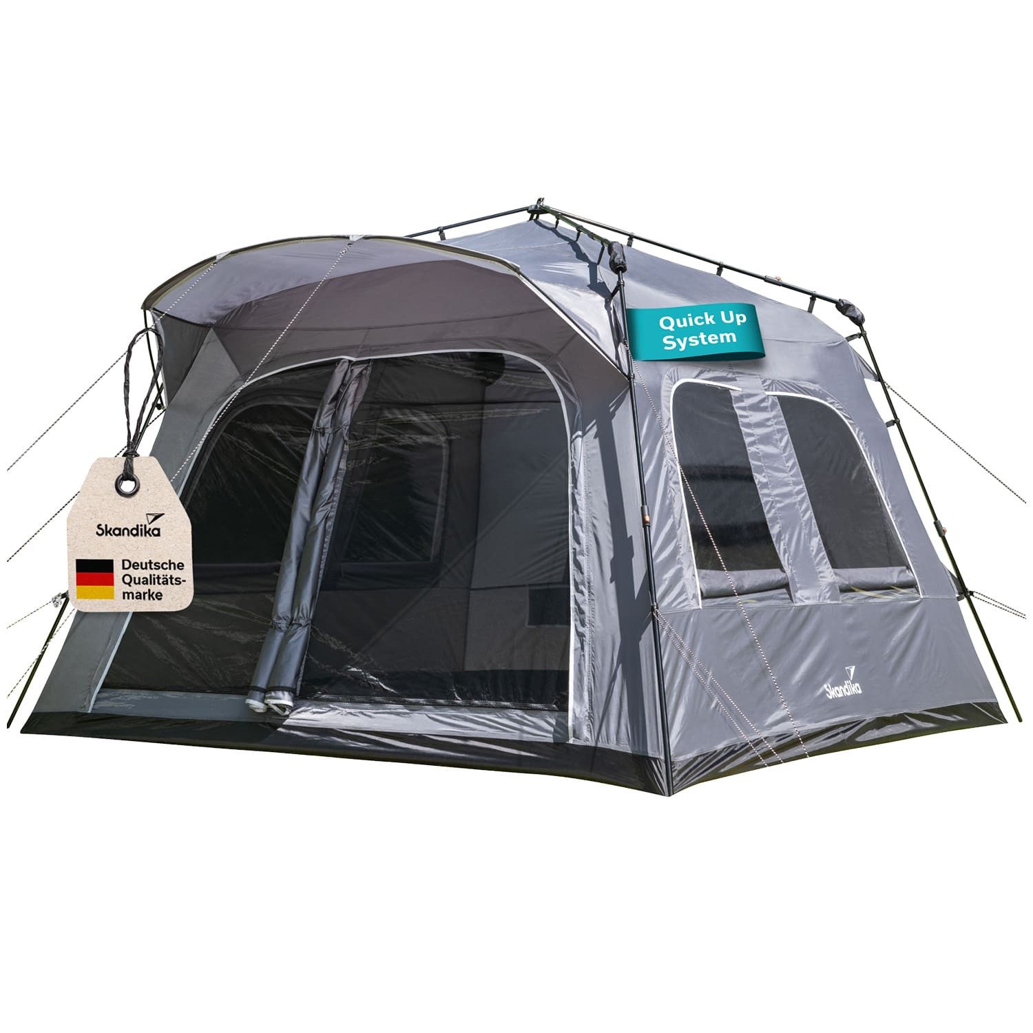 Skandika Tunnelzelt Hognes 4 Protect Quick-Start, Pop Up Campingzelt für 4 Personen, Personen: 4 (Fest eingenähter, Tragetasche, Aluminiumseilspanner), Verdunkelung für Fenster, wasserdicht, UPF 50+, Moskitonetz