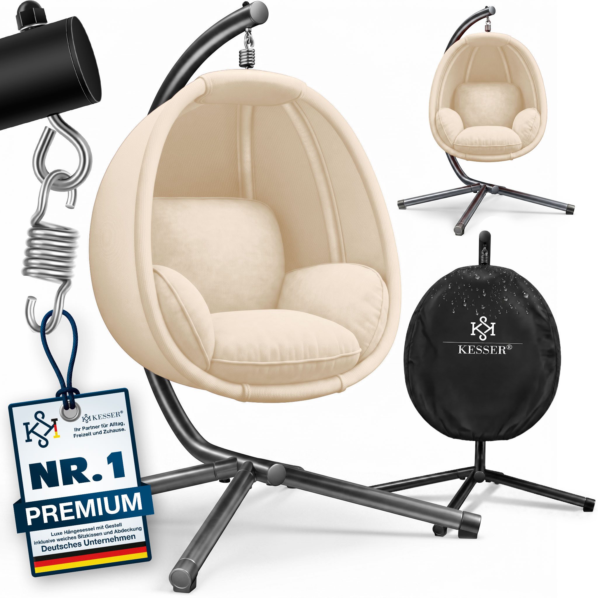 KESSER Hängesessel, Luxe Hängesessel mit Gestell weicher Sitzkissen