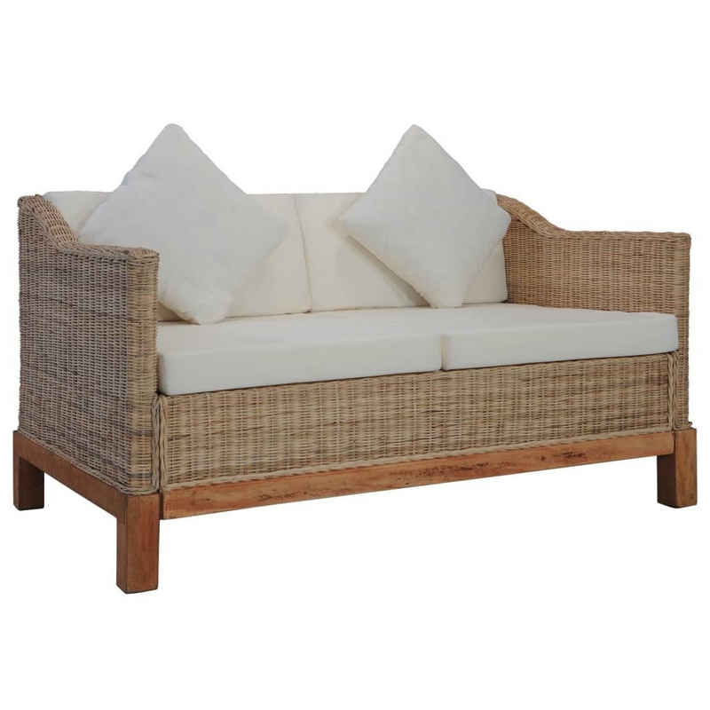 vidaXL Sofa 2-Sitzer-Sofa mit Auflagen Natur Rattan