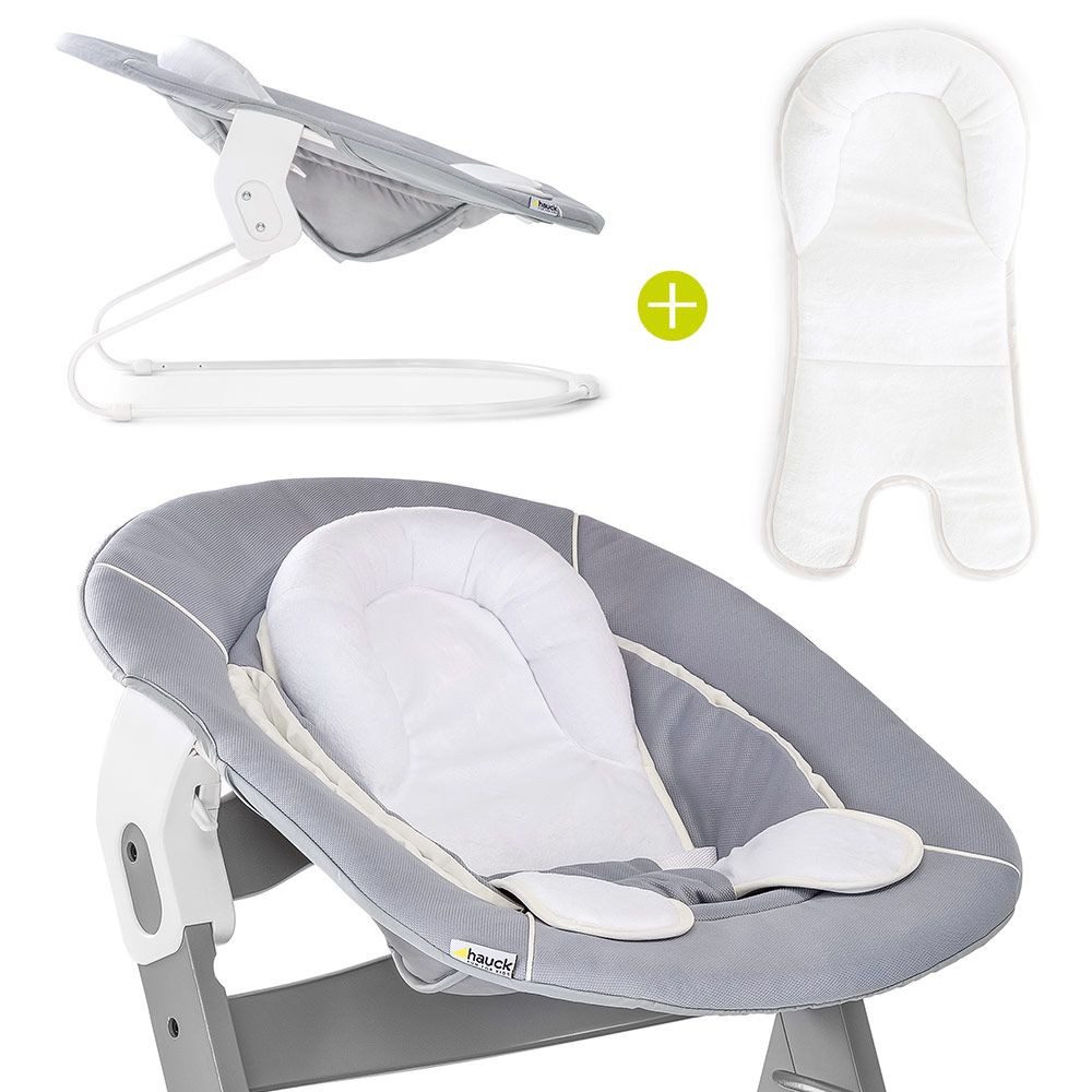 Hauck Hochstuhltablett Bouncer 2in1 - Stretch Grey, 2in1 Babywippe & Neugeborenenaufsatz für Alpha+ & Beta Hochstuhl