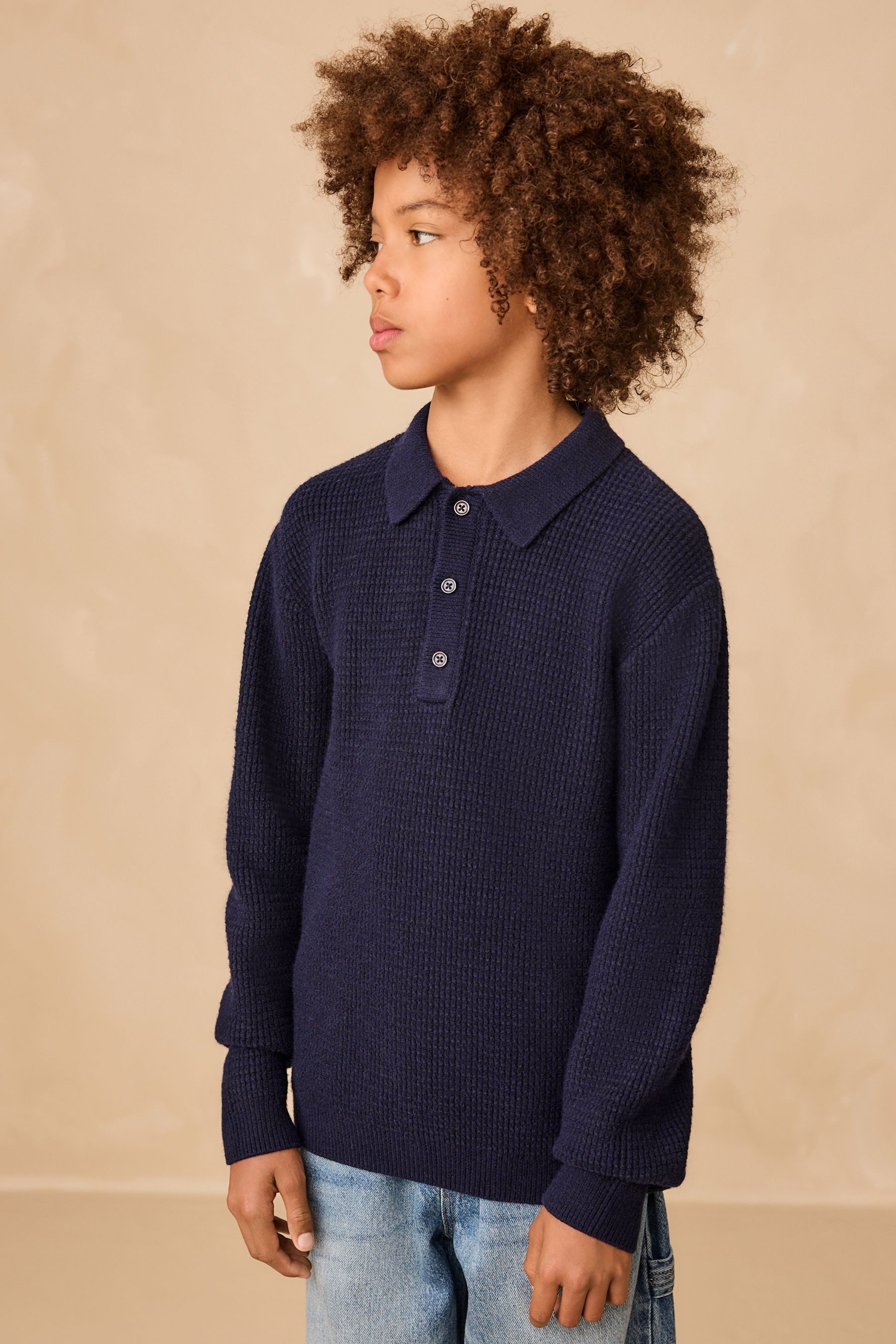 Next Polokragenpullover Gestricktes Poloshirt mit Knopfleiste (1-tlg)