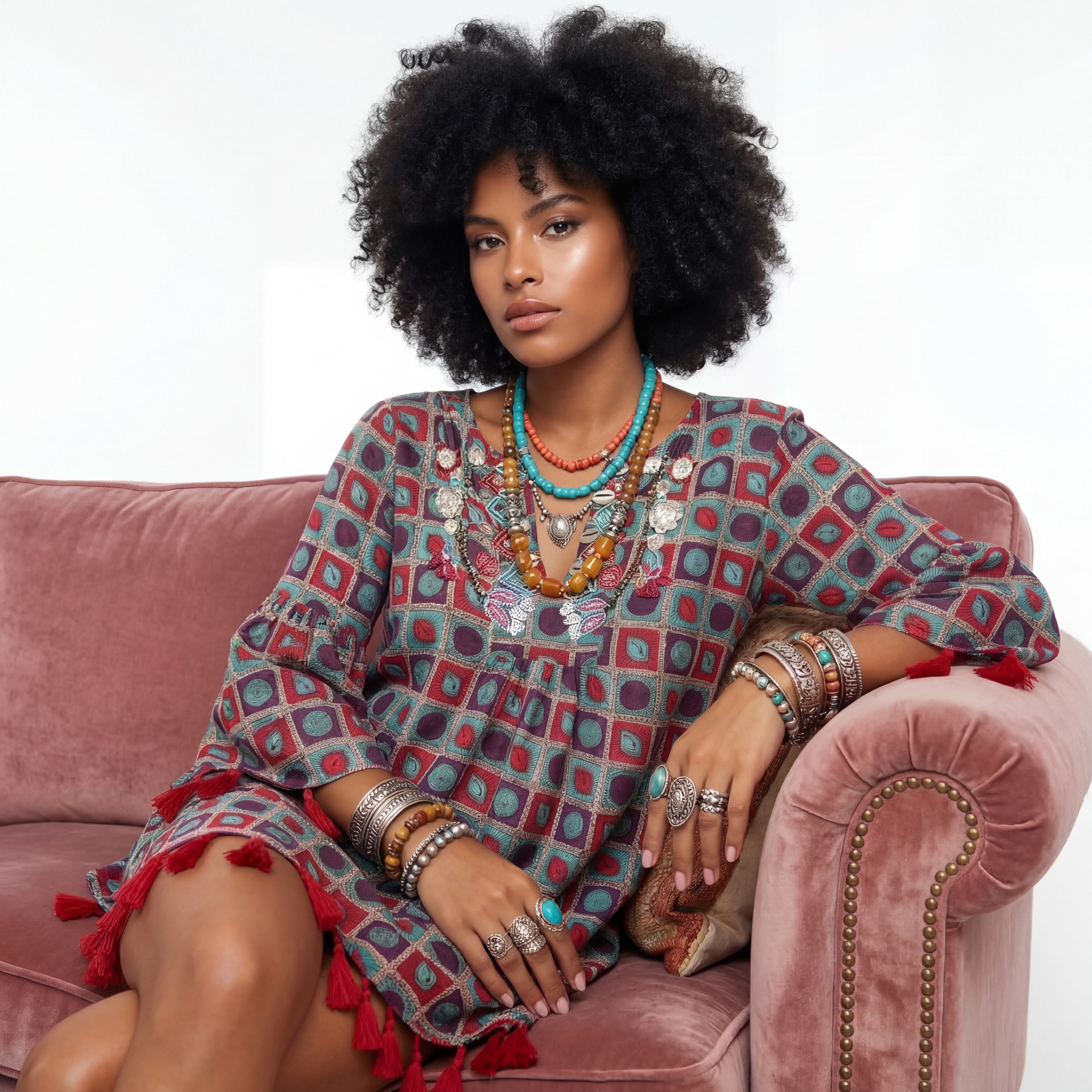 YC Fashion & Style Tunika Ethno Muster Bluse langarm, lockeres Sommer Oberteil Boho-Design