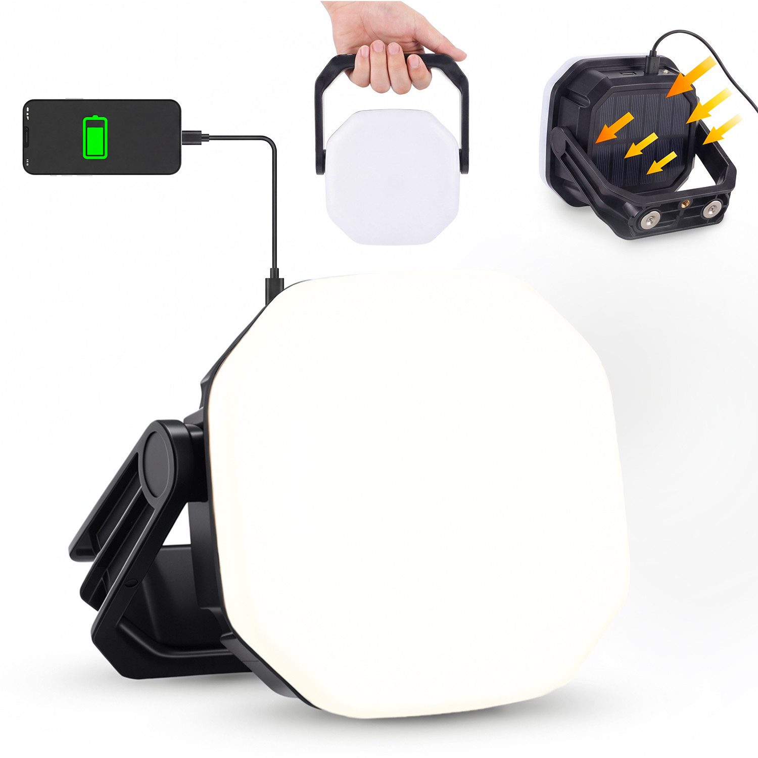 oyajia LED Solarleuchte LED Laterne Solar Campinglampe & Powerbank 6600mAh Outdoor Camping, IP65 Wasserdicht, LED fest integriert, Warmweiß, Kaltweiß, Neutralweiß, Tragbar Aufladbar Zeltlampe für Camping, Stromausfälle, Wandern