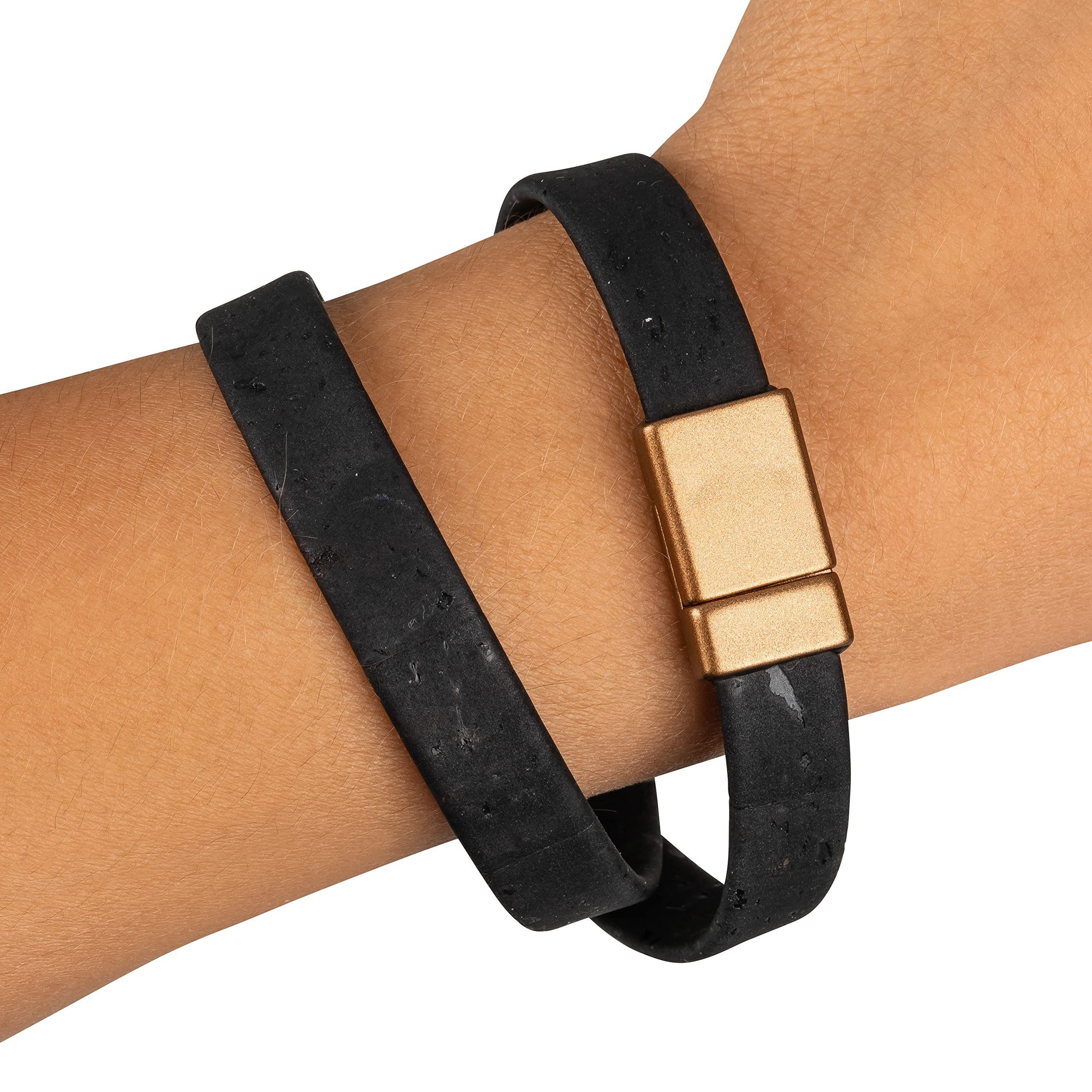 Kork-Deko.de Wickelarmband Breites Korkarmband in schwarz mit Magnetverschluss