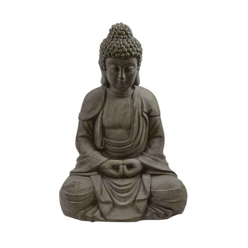 B&S Buddhafigur Buddha Figur Garten Meditation Dekofigur Skulptur sitzend Grau H 44 cm