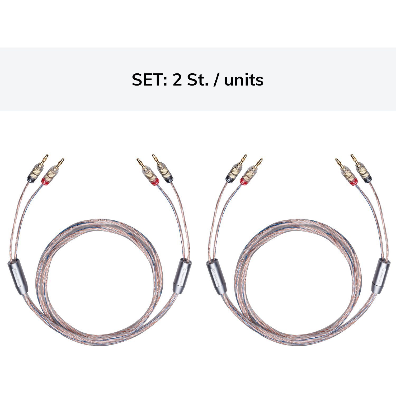 OEHLBACH Twin Mix One B Hochwertiges Lautsprecherkabel Set 2x 3,0 mm², 1 Paar Audio-Kabel, 2 x Bananen Stecker, 2 x Bananen Stecker (200 cm), Hochwertiges Kupfer, Flexibel