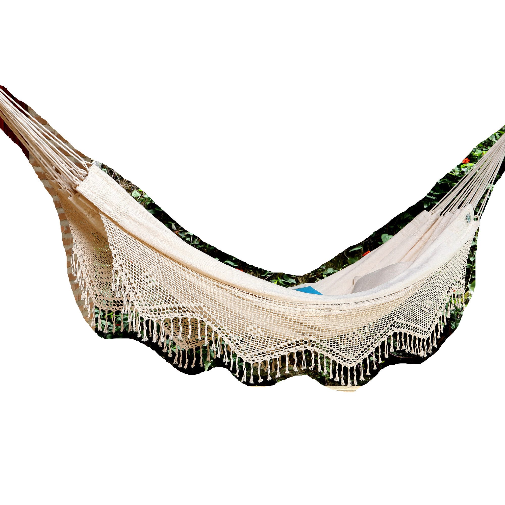 denaná Hängematte Doppel Hängematte Natural mit Borte 100% Baumwolle Denana, Hochwertige Qualität