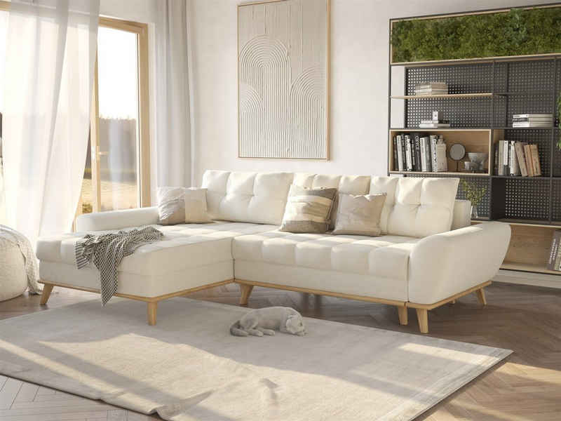 Fun Möbel Ecksofa Schlafsofa Sofa MARTINA Ottomane Rechts oder Links in Stoff Enjoy, Inkl. Schlaffunktion und Bettkasten, Rundumbezug