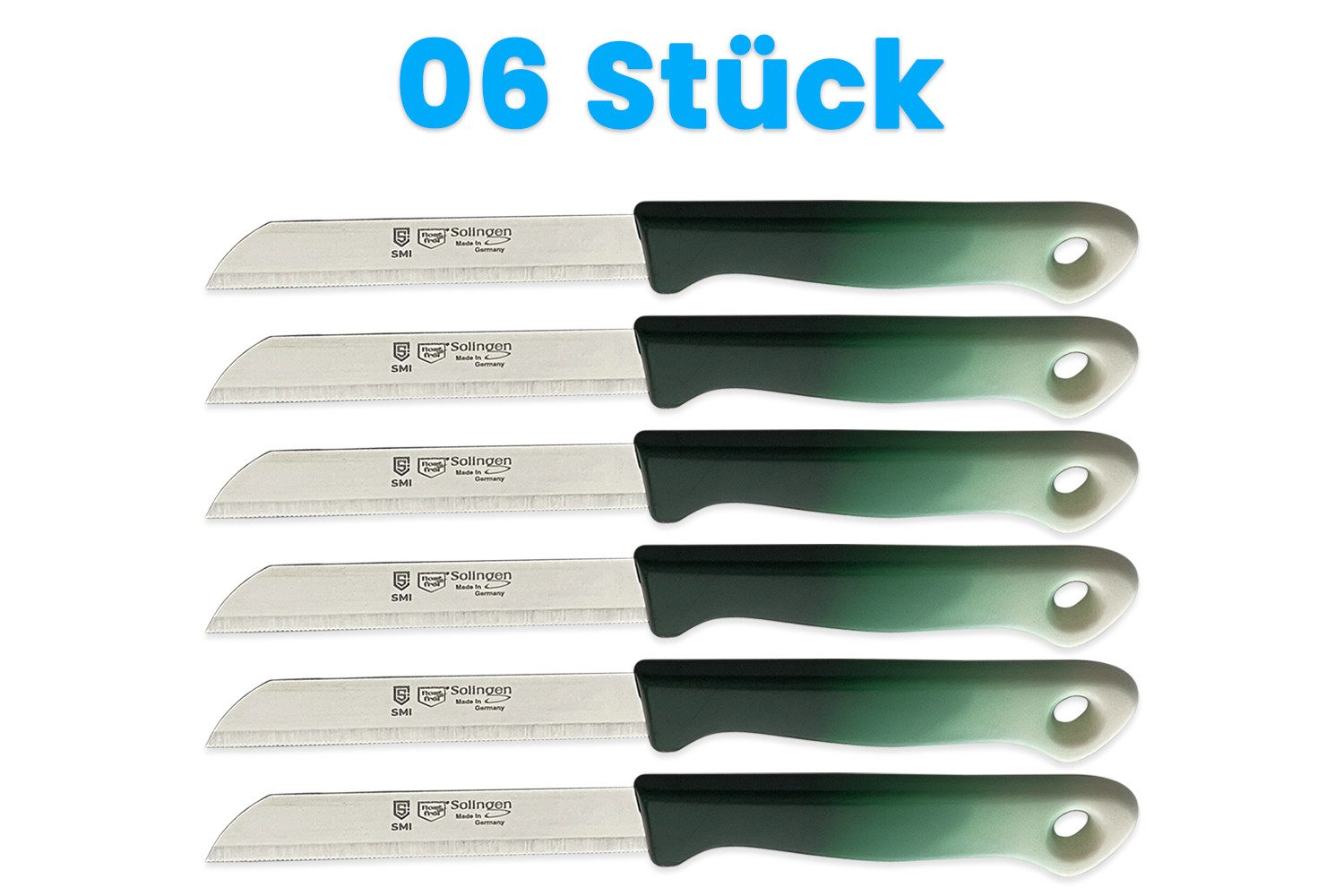 SMI Gemüsemesser 6-tlg Gemüsemesser Set Solingen Schälmesser Obstmesser Küchenmesser, Klinge mit Wellenschliff