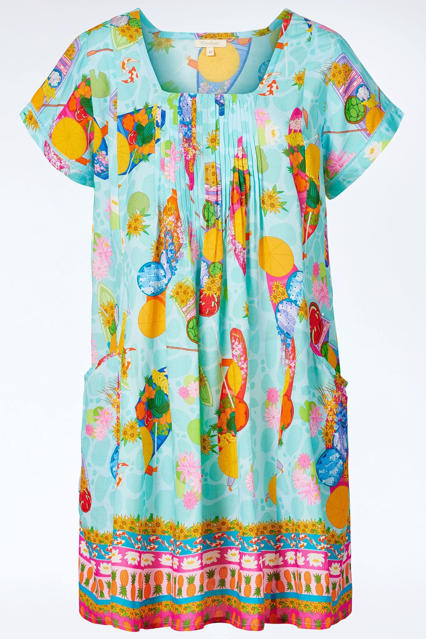 Himalaya Clothing Tunika Kleid Damen mit sommerlichen und floralen Motiven weich & atmungsaktiv Seidig-fließendes Sommerkleid aus leichter Viskose