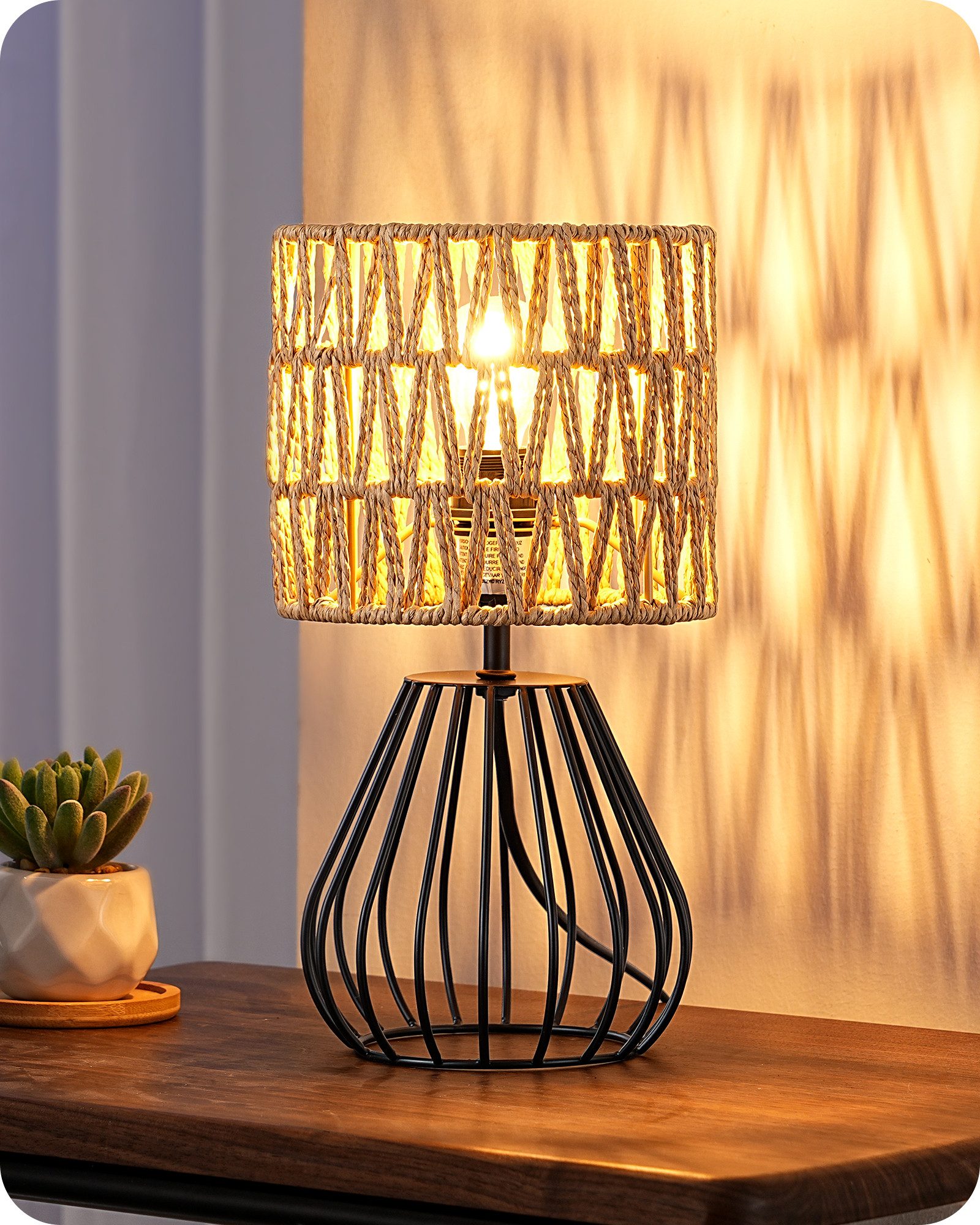 EDISHINE Nachttischlampe H29 cm mit Metallfuß, LED wechselbar, 2700 K Warmw günstig online kaufen