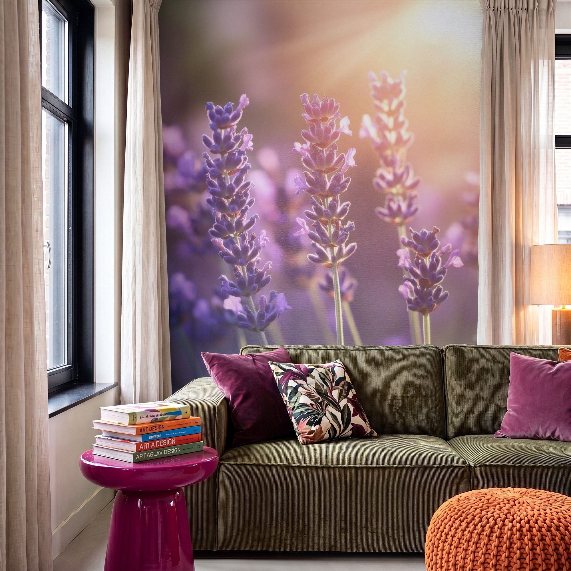 OnlyWow Fototapete Lavendelblüten - Lila - Sonnenlicht, Matt, bedruckt, Schlafzimmer, Vinyl Tapete, Modern, bedruckt 140x200cm