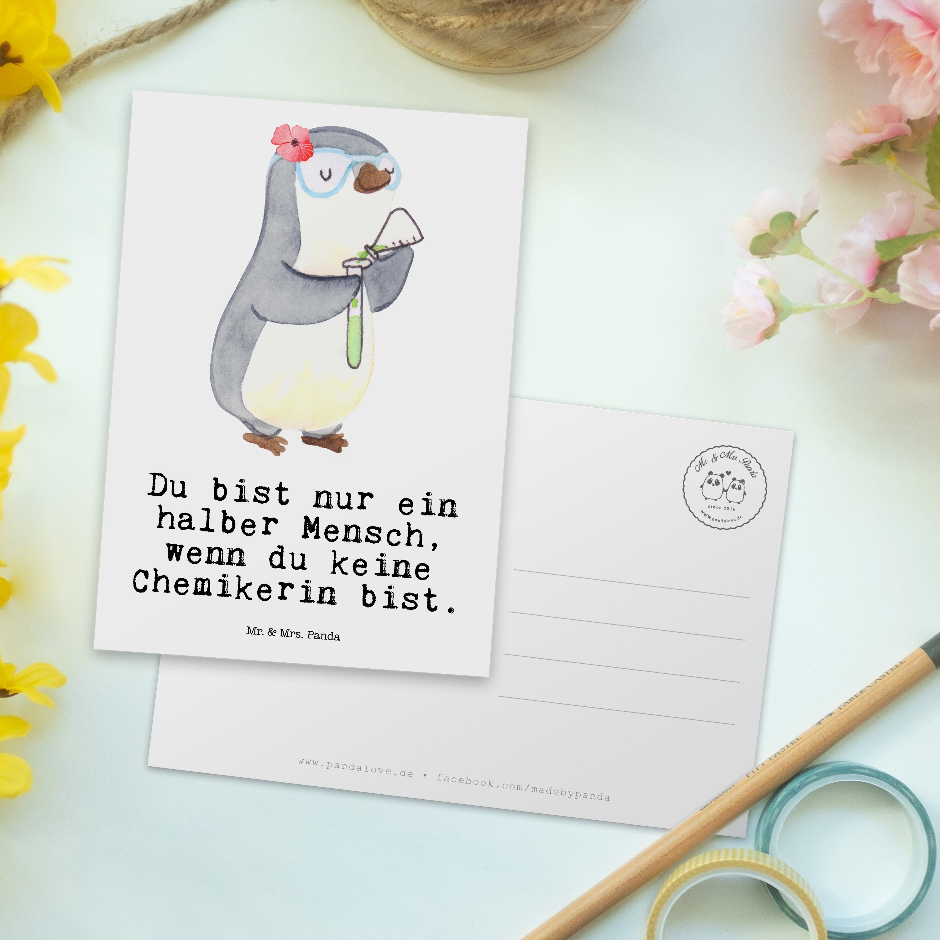 Herz Weiß Panda - mit Mr. Chemikerin Ansi Karte, Geschenk, & Mrs. - Wissenschaftlerin, Postkarte