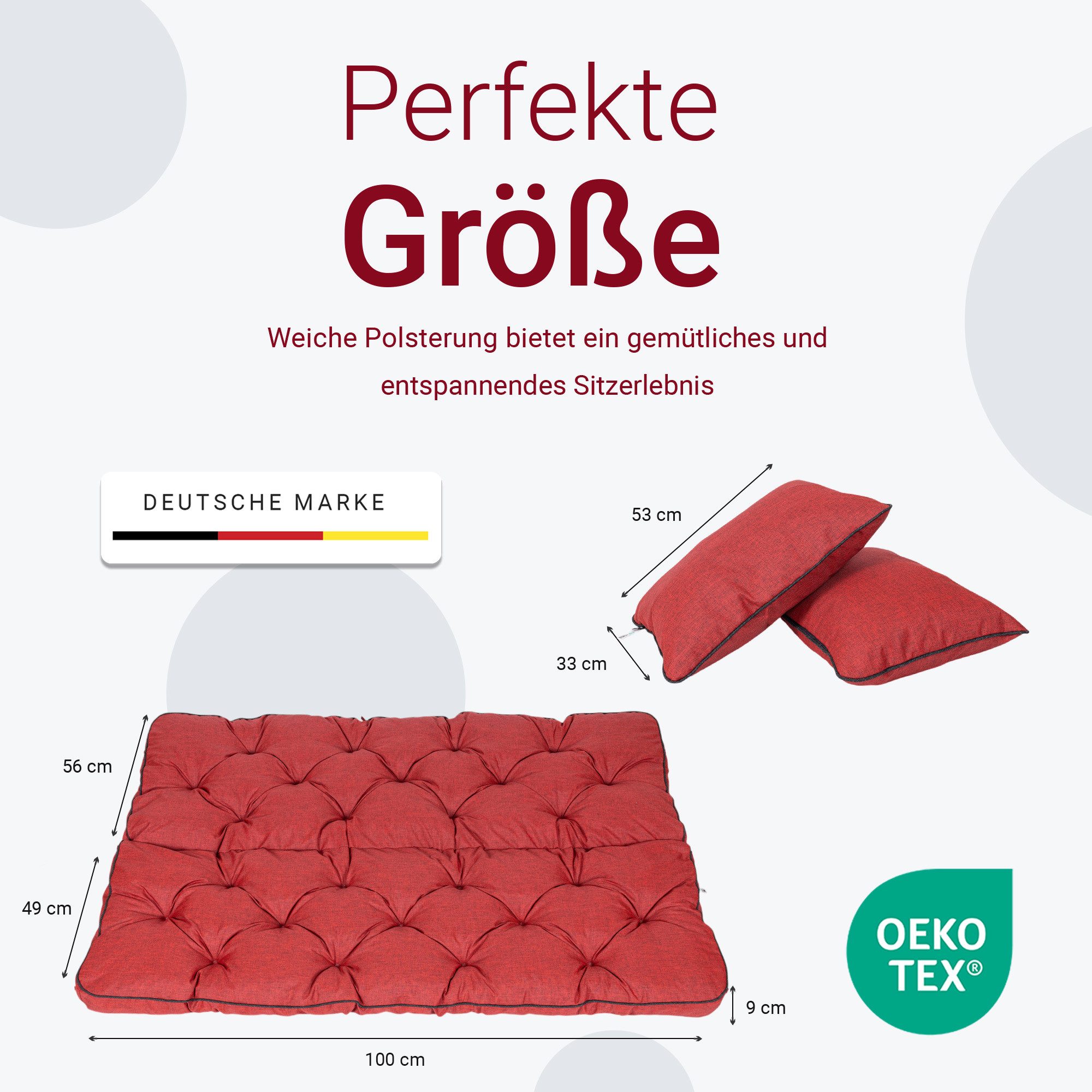 TexDeko Auflagekissen Ecolen Gartenbankauflage für Hollywoodschaukel mit Rückenlehne, (1x Gartenbankauflage für Hollywoodschaukel + 2x Kissen), UV-Beständig