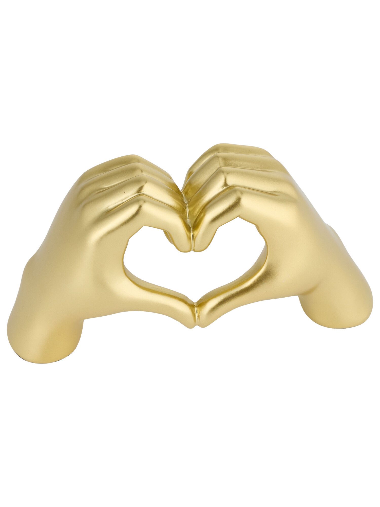 Dekorieren macht glücklich Dekofigur Skulptur aus Polyresin in Gold matt, Tischdeko, Geschenkidee für Hochzeit & Jubiläum, „Goldene Herz-Hände“ 24 cm