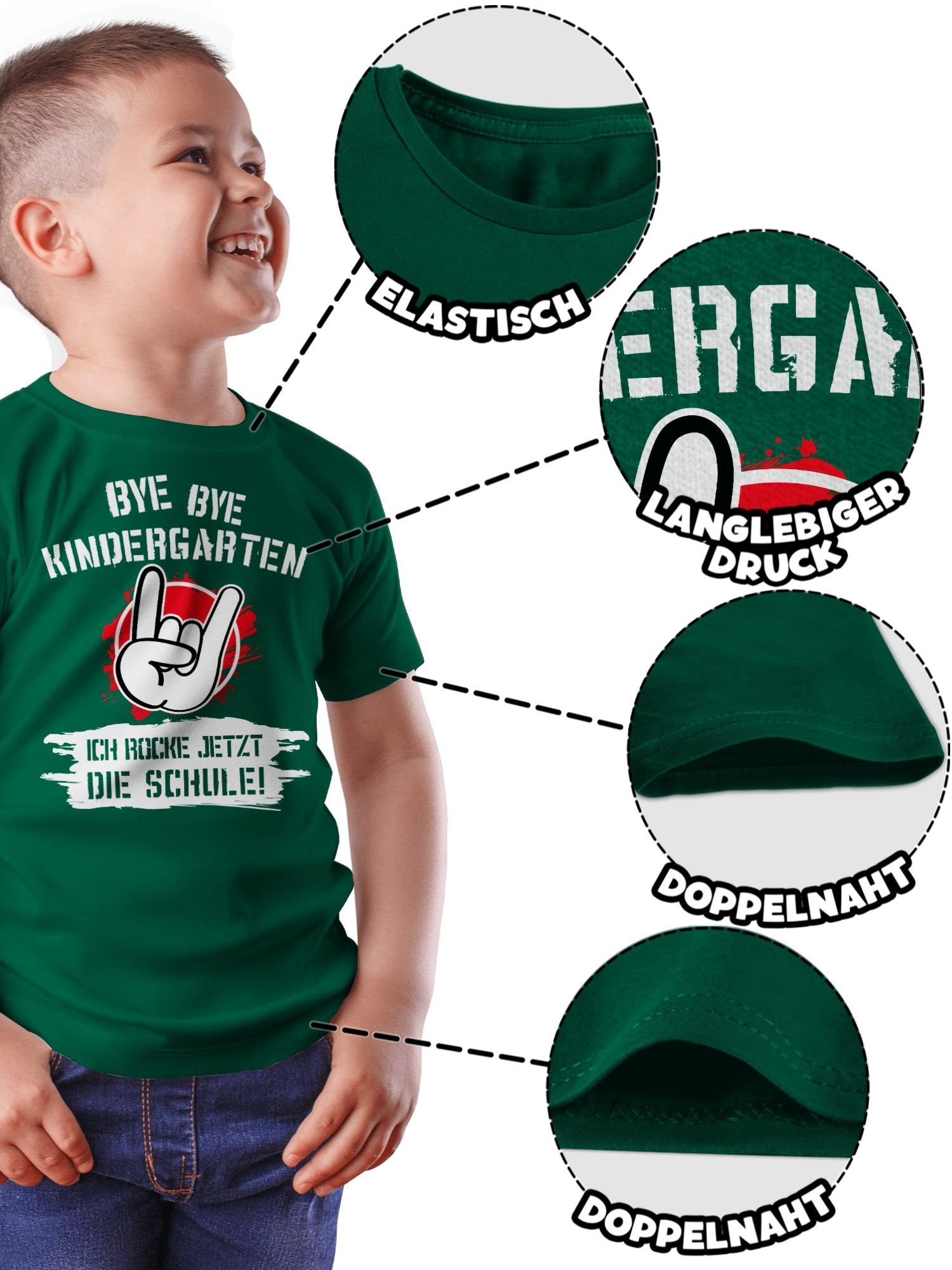 Shirtracer T-Shirt jetzt die rocke Einschulung Tannengrün ich Kindergarten Schule Geschenke Bye Junge Grunge Rot Bye Schulanfang 3