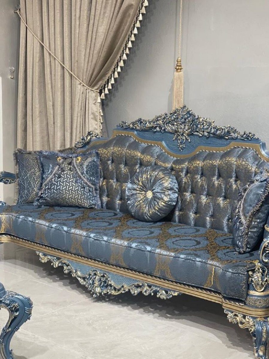 Edel Muster Barockstil Wohnzimmer Sofa - Gold Prunkvoll Blau Luxus & Casa Prunkvolles Möbel Padrino Sofa im Barock Möbel / - Wohnzimmer - Barockstil Casa - elegantem Luxus Padrino mit Sofa