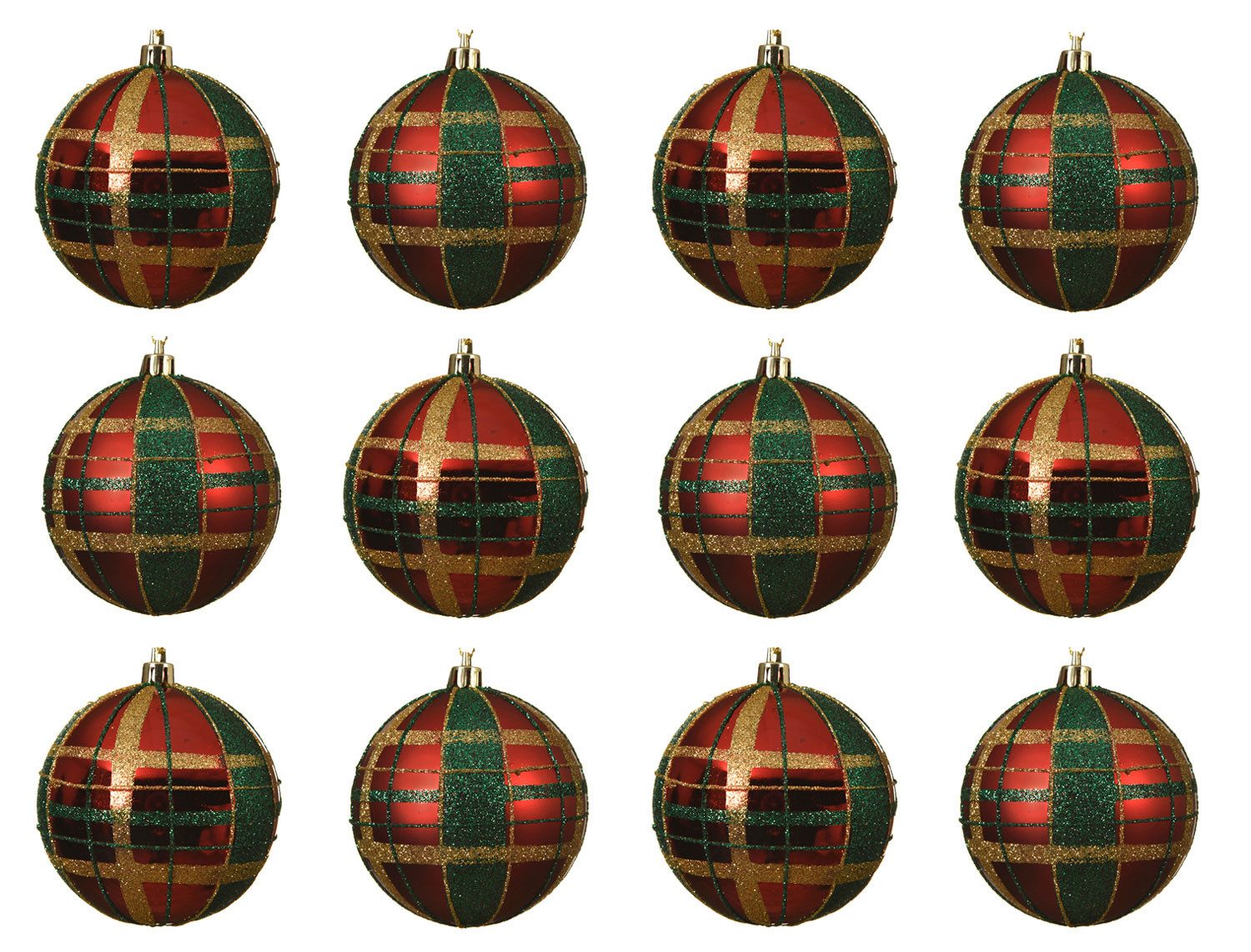 Kaemingk Weihnachtsbaumkugel, Weihnachtskugeln Kunststoff Schottenkaro 8cm weihnachtsrot, 12er Set
