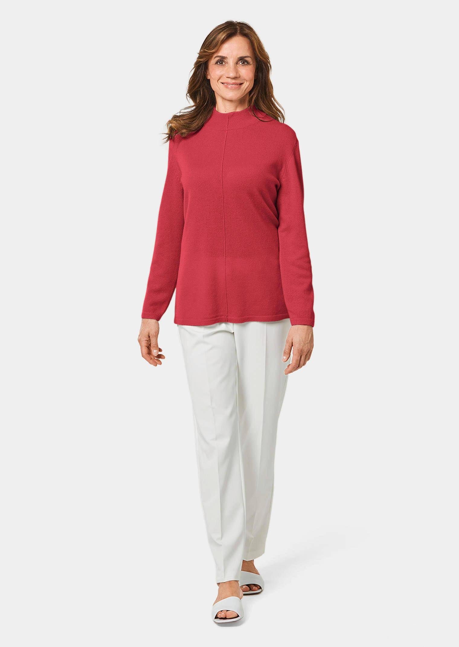 GOLDNER Strickpullover Kurzgröße: Kaschmirpullover mit Kragen & Ziernaht Unifarbenes Design mit modernem Stehbundkragen