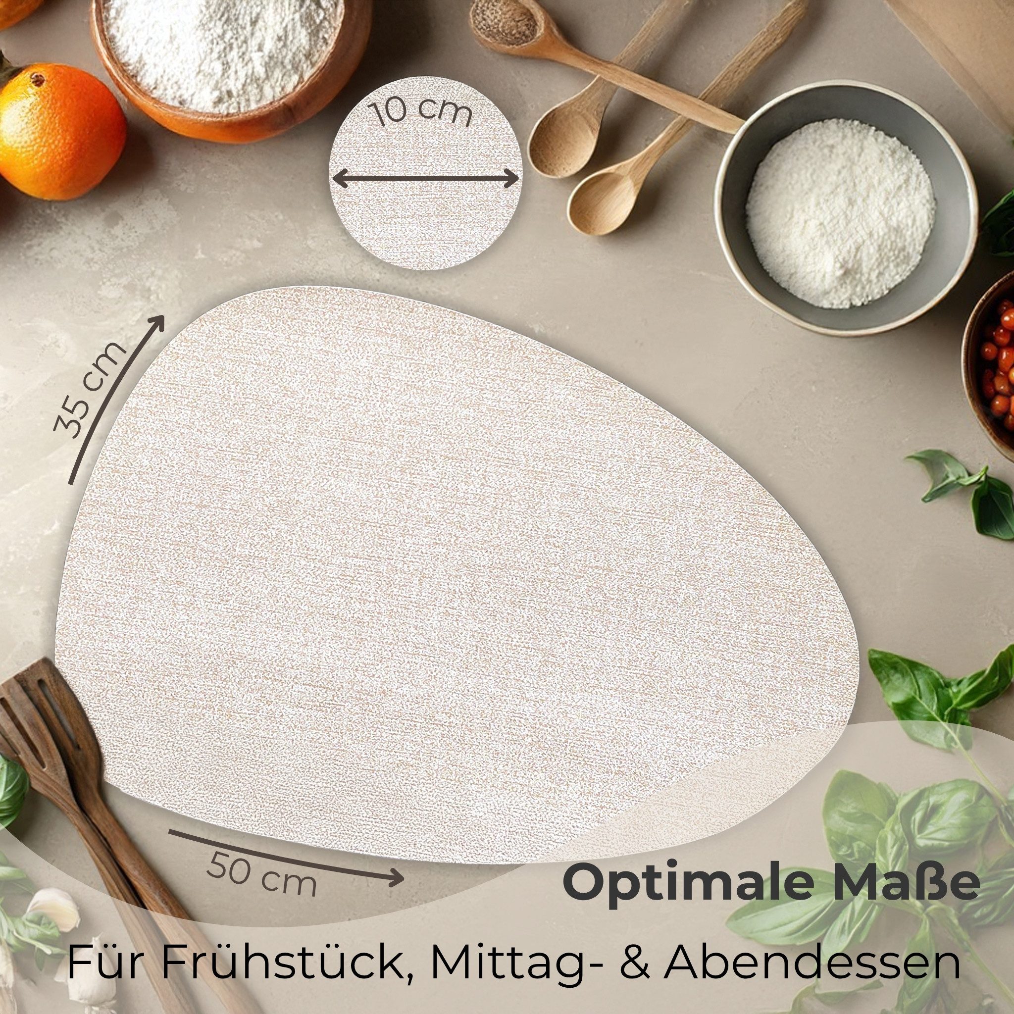 matches21 HOME & HOBBY Platzset Ovales Tischset mit Glasuntersetzer, 4er Set, in Beige meliert, (4-St), Hitzebeständige abwaschbare PVC Platzsets – Bild 5 von 5