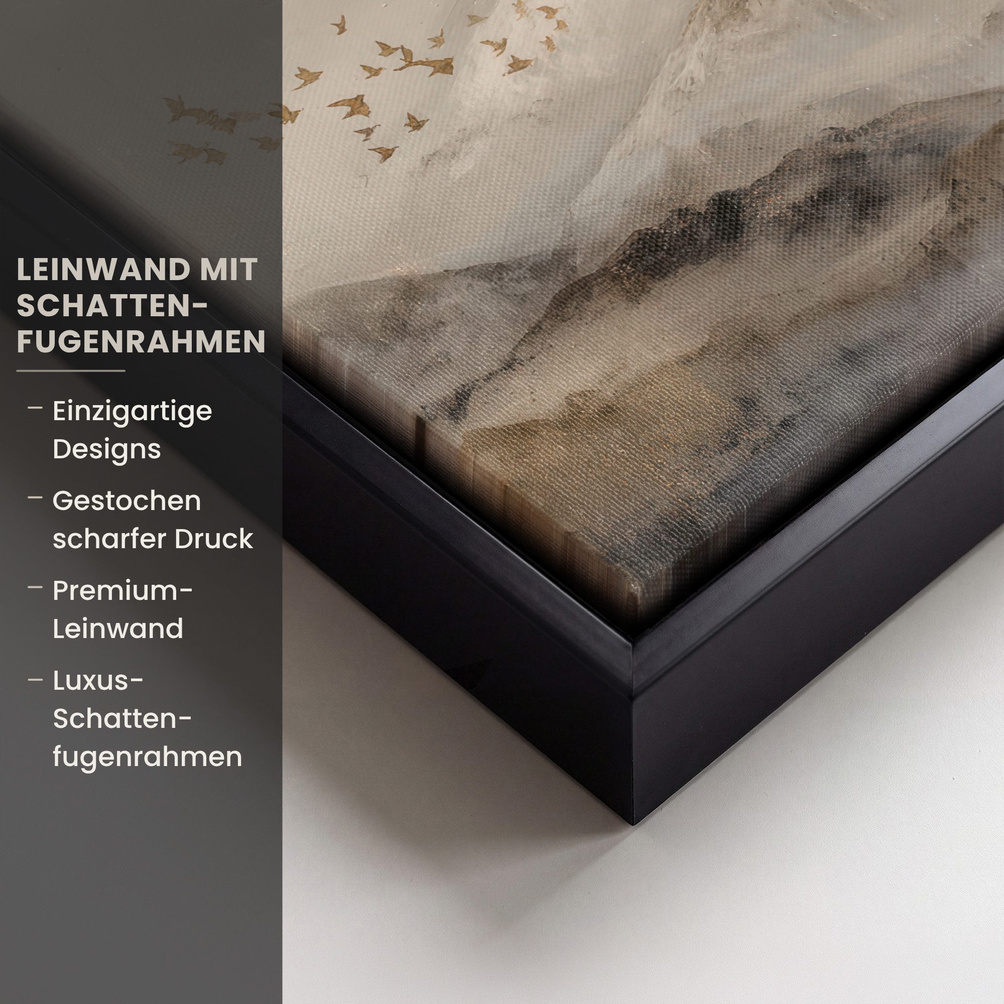 OneMillionCanvasses® Leinwandbild mit Rahmen - Berglandschaft - Nebel - Pinselstriche, Fotodruck (1 St), Leinwand Bilder Klein, Wand Dekoration Aesthetic 20x20c – Bild 3 von 5