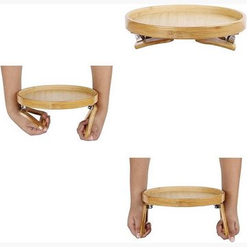 yozhiqu Tablett Rundes Sofa-Armlehnentablett, zusammenklappbares Holztablett, (1-tlg), Fasst Fernbedienung, Getränke, Handy, Besteck, 25cm