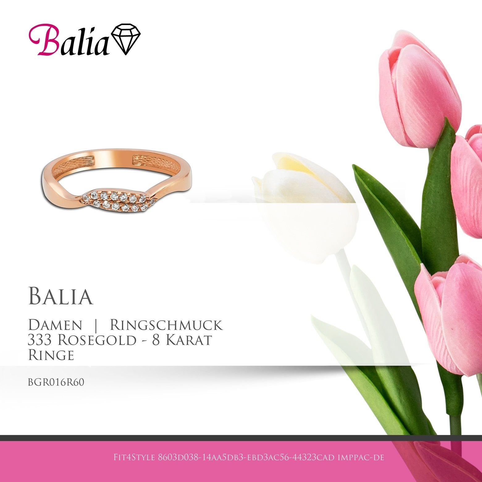 Balia Goldring Welle, Karat 333 Ring (19,1) - Damen 8 (Fingerring), 8Kt Rosegold Ringe, 60 Damen Gold Gr.60 Welle Balia