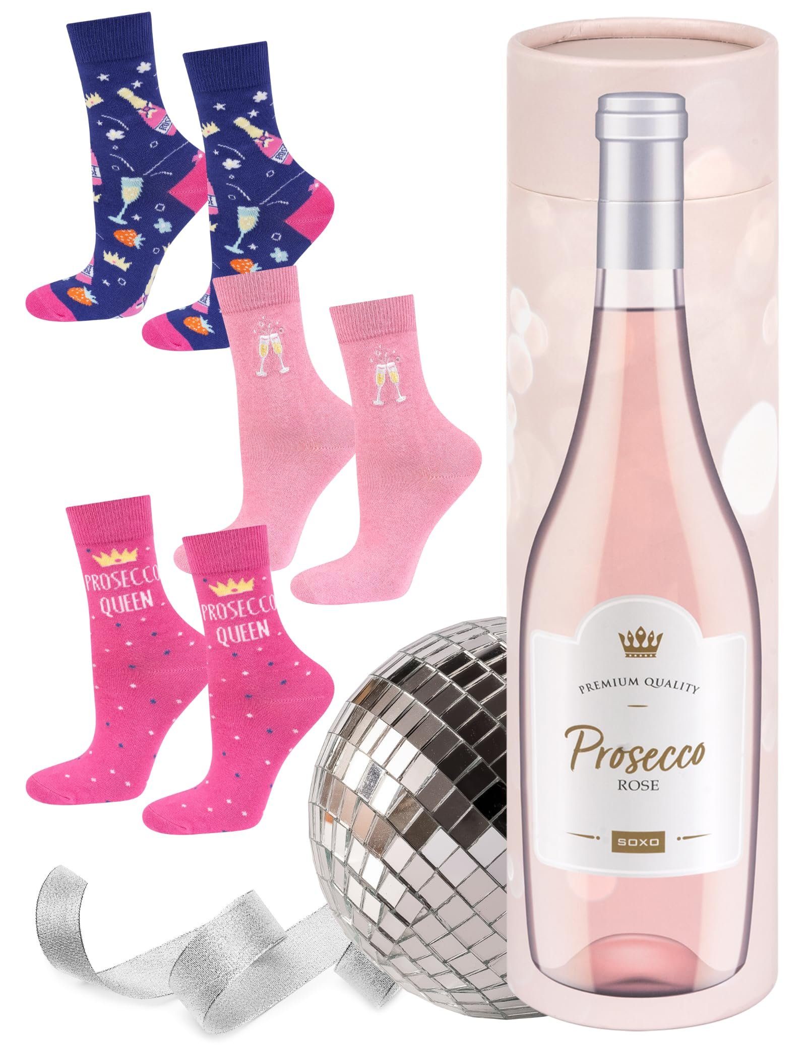 Soxo Geschenke Socken Bunte Socken Getränke Für Set) Frauen 3 Lustige Damen 35-40EU Prosecco (Flasche, 3-Paar,