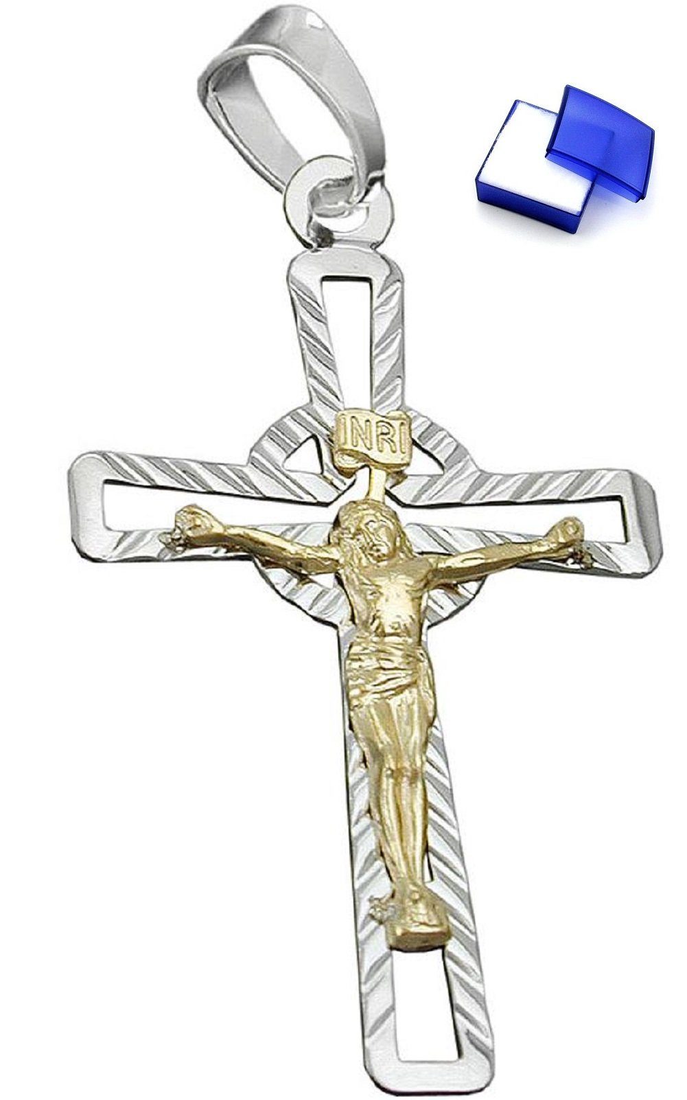 24 Bicolor-Effekt Silber Jesus 40 unbespielt Damen Kreuz mm x Silberschmuck Herren Anhänger Kreuzanhänger und für Schmuckbox, 925