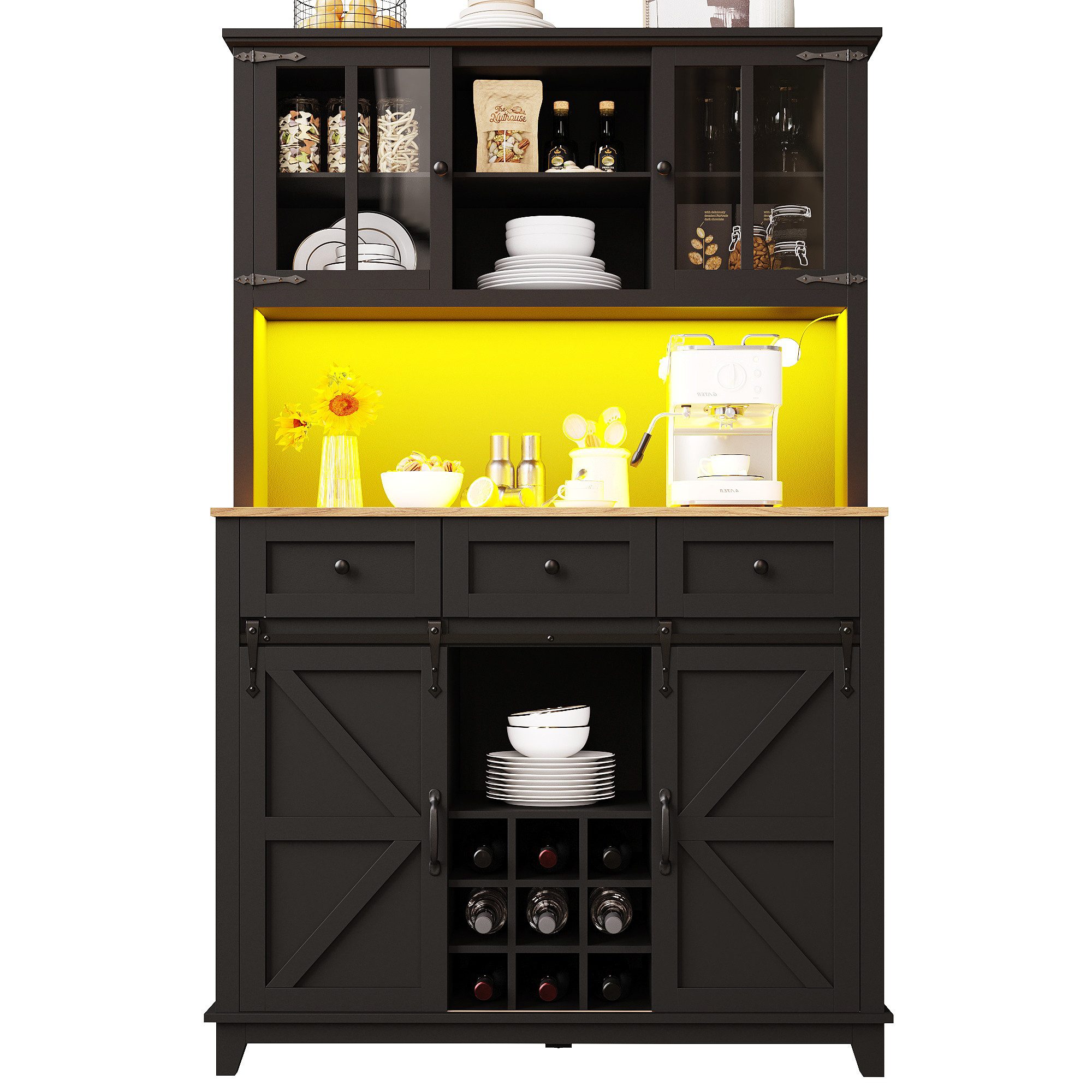 i@home Hochschrank Küchenschrank mit LED-Beleuchtung, schwarz/weiß günstig online kaufen