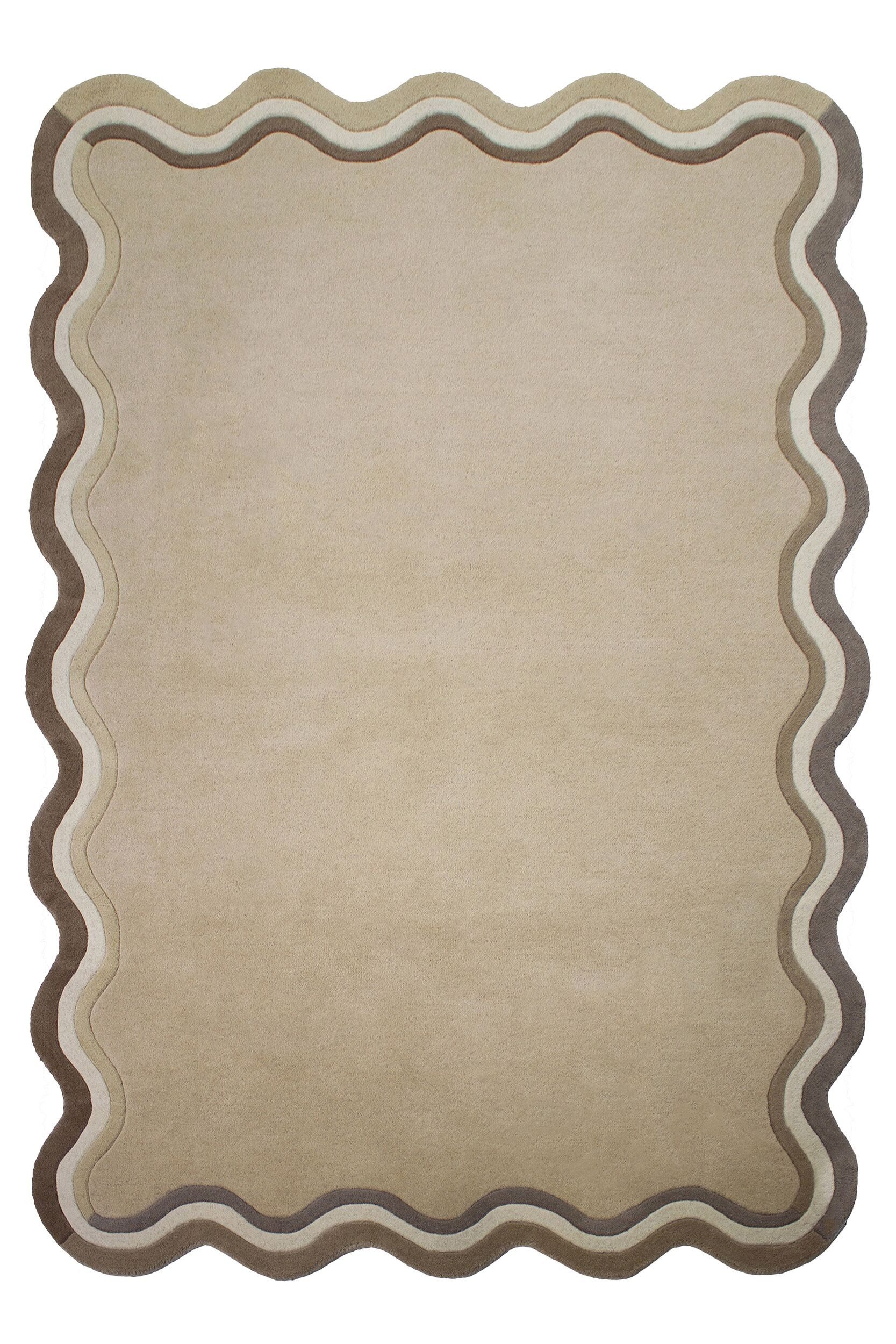 FLAIR RUGS Wollteppich LEO SCALLOP BORDER, rechteckig, Höhe: 8 mm, Woll Border Teppich, mit Muschelsaumkante