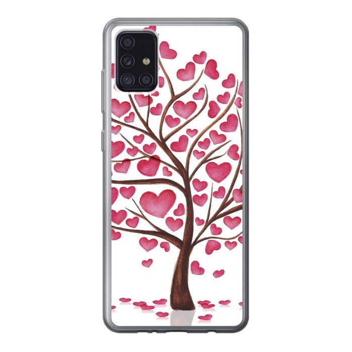 MuchoWow Handyhülle Eine Illustration eines Baumes mit Herzen Handyhülle Samsung Galaxy A52 5G Smartphone-Bumper Print Handy