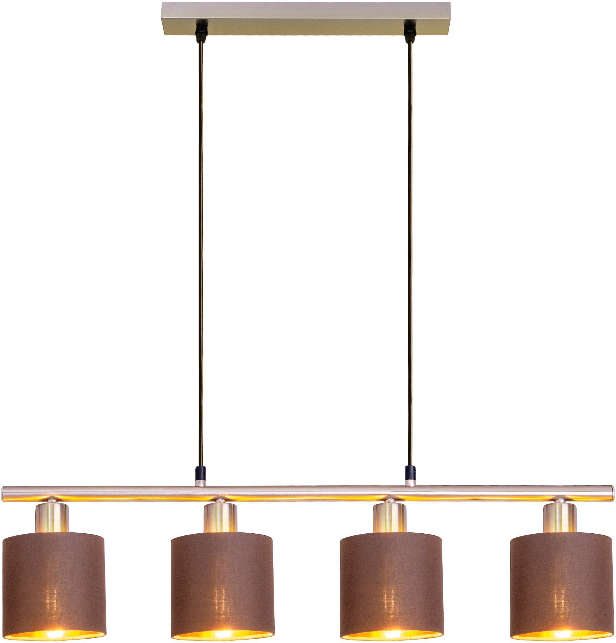 näve Pendelleuchte Maron, ohne Leuchtmittel, 4er Pendel, E14 max. 40W, braun/gold/satin-nickel, Stahl/Textil