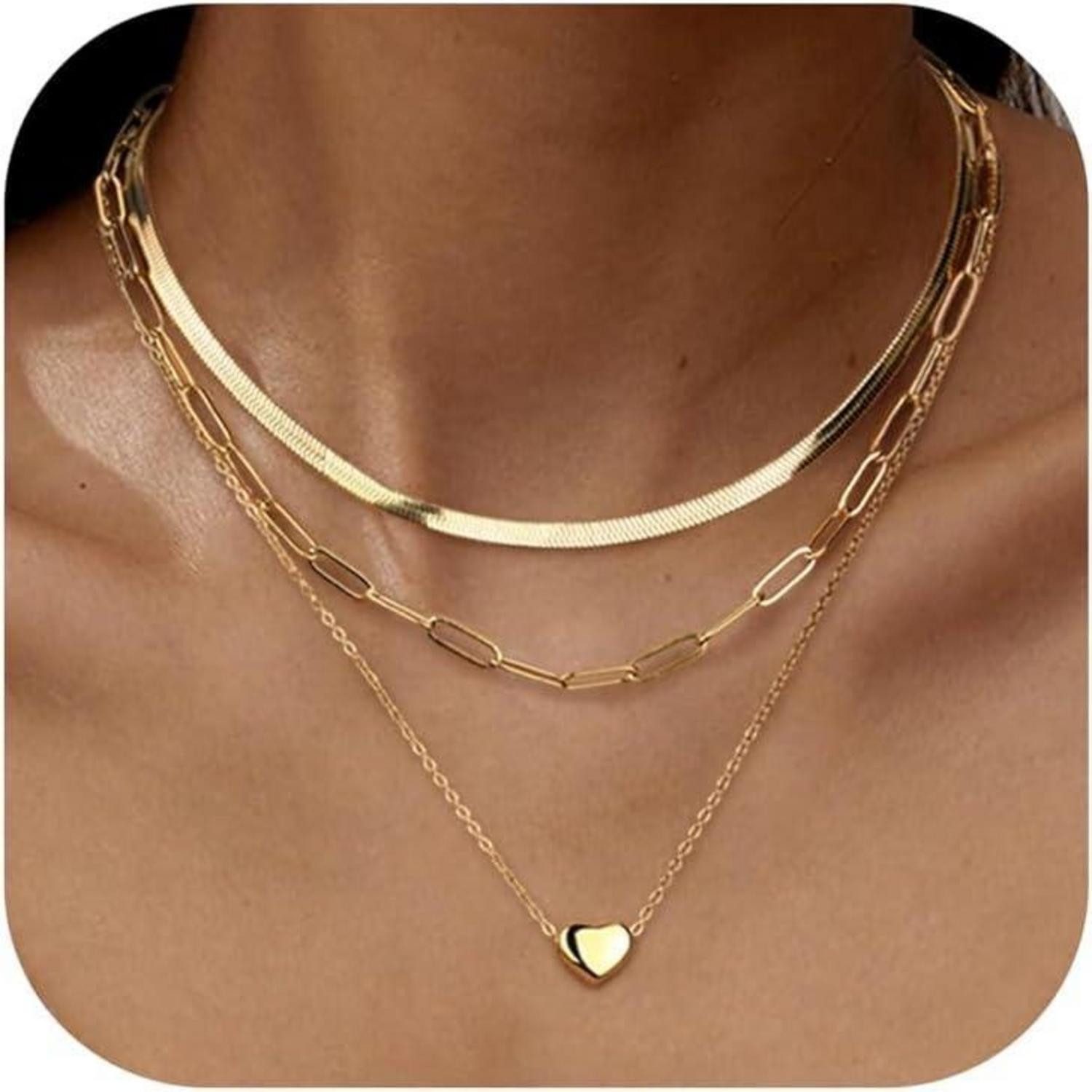LuxusKollektion Ketten und Armband Set Halskette Damen stapelbar Edelstahl Gold Silber Herzanhänger Gold