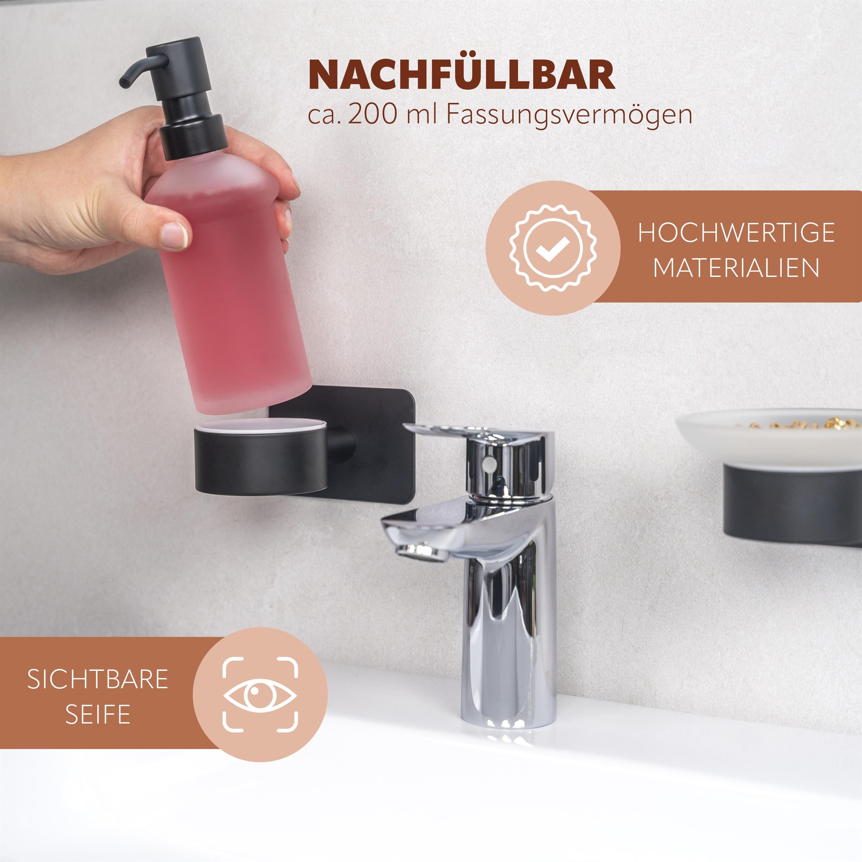 bremermann Seifenspender Bad-Serie PIAZZA BLACK TAPE - mit Klebepad, schwarz, (1-tlg) – Bild 5 von 5