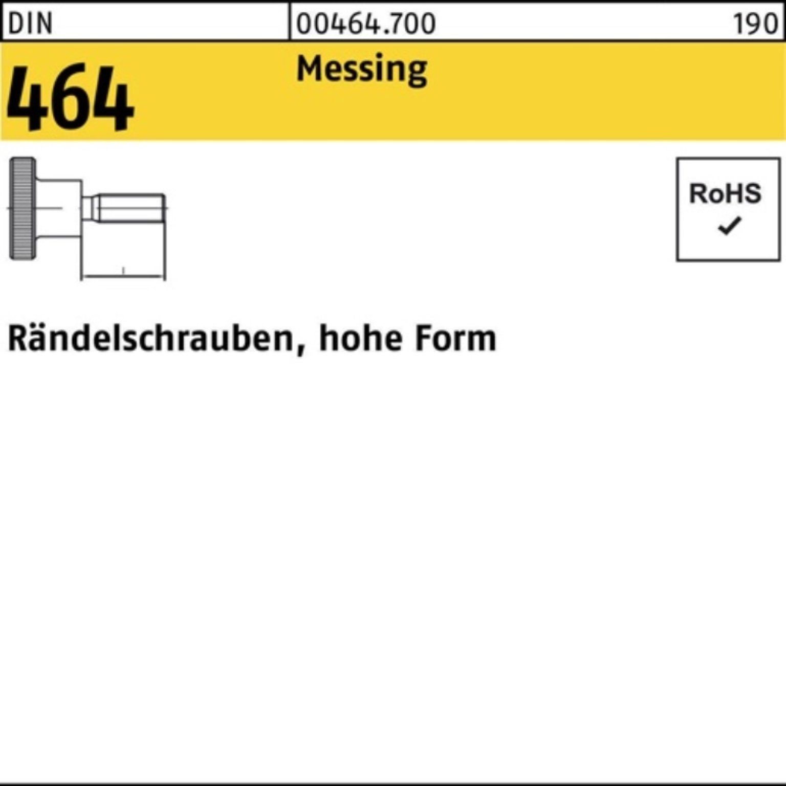 Reyher Schraube 100er Pack 12 Stück 464 DIN hohe D Messing Rändelschraube 25 FormM4x