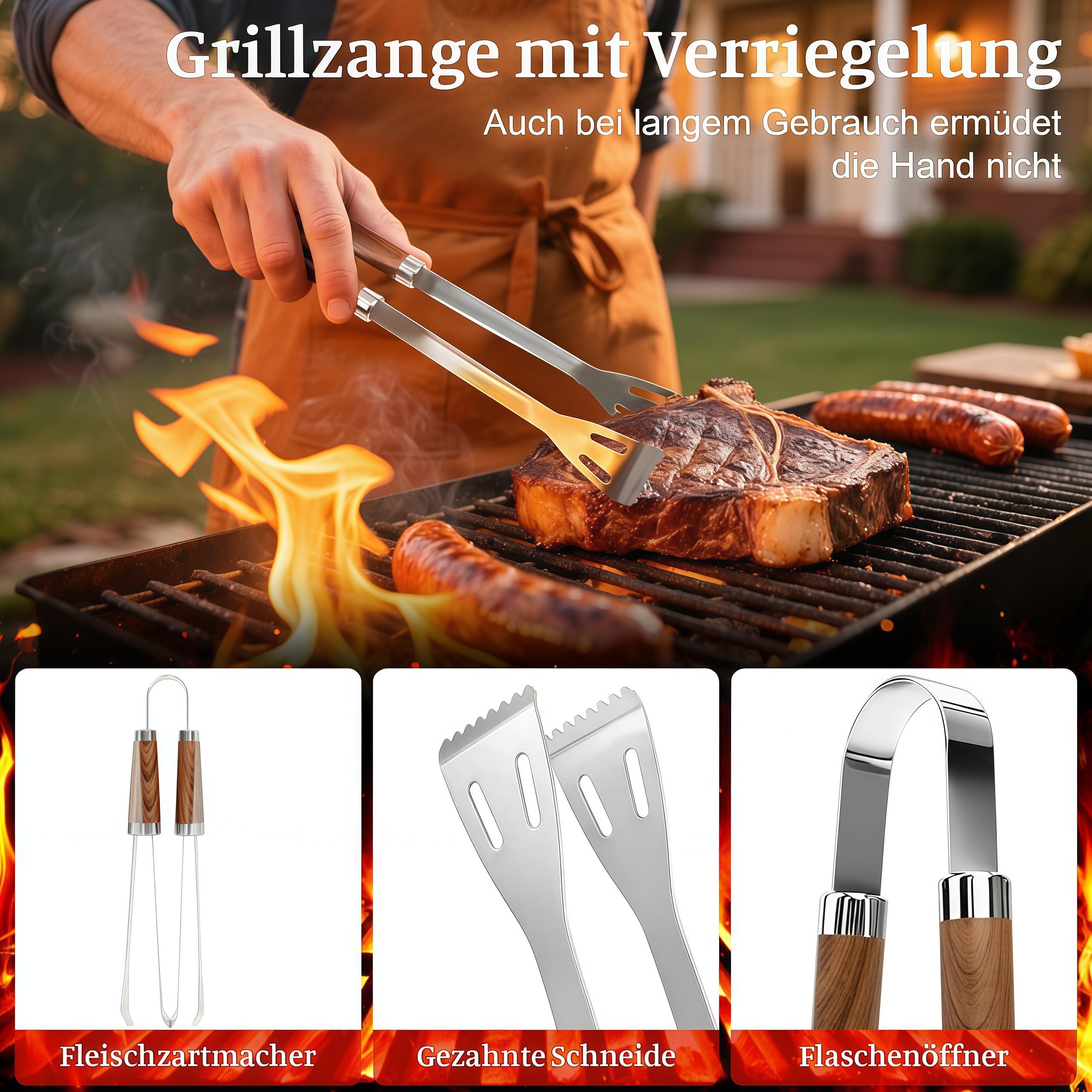ibettertec Grillbesteck-Set 11-teiliges Grill Zubehör BBQ Grillbesteck Set aus Edelstahl, (hochwertiges Grillutensilien Set mit Grillkoffer, hitzebeständige, Gr – Bild 3 von 5