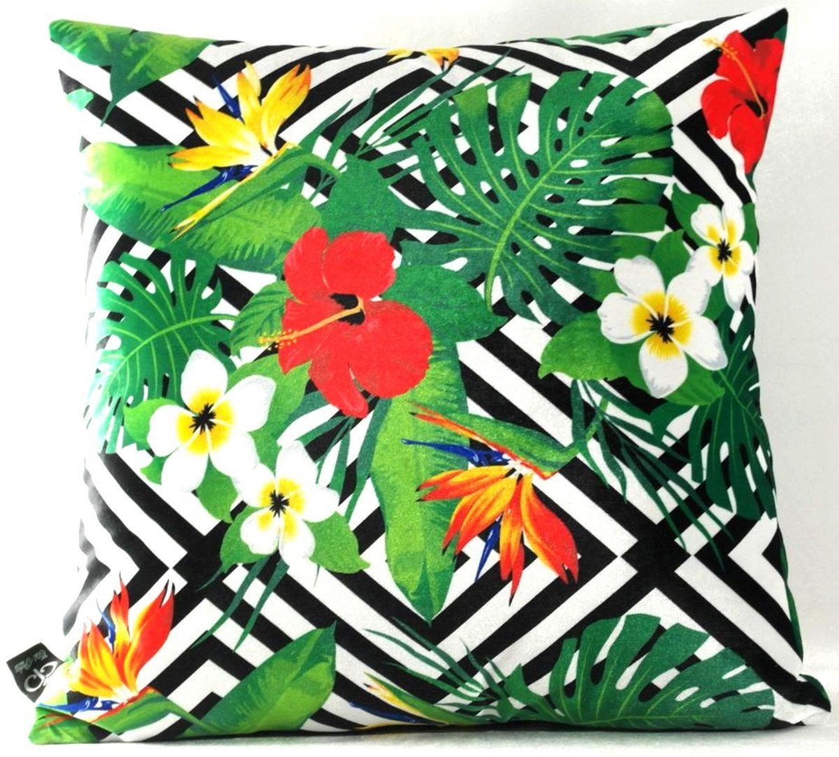 Casa Padrino Dekokissen Luxus Kissen Miami Flowers Schwarz / Weiß / Mehrfarbig 45 x 45 cm - Feinster Samtstoff - Wohnzimmer Deko Zierkissen
