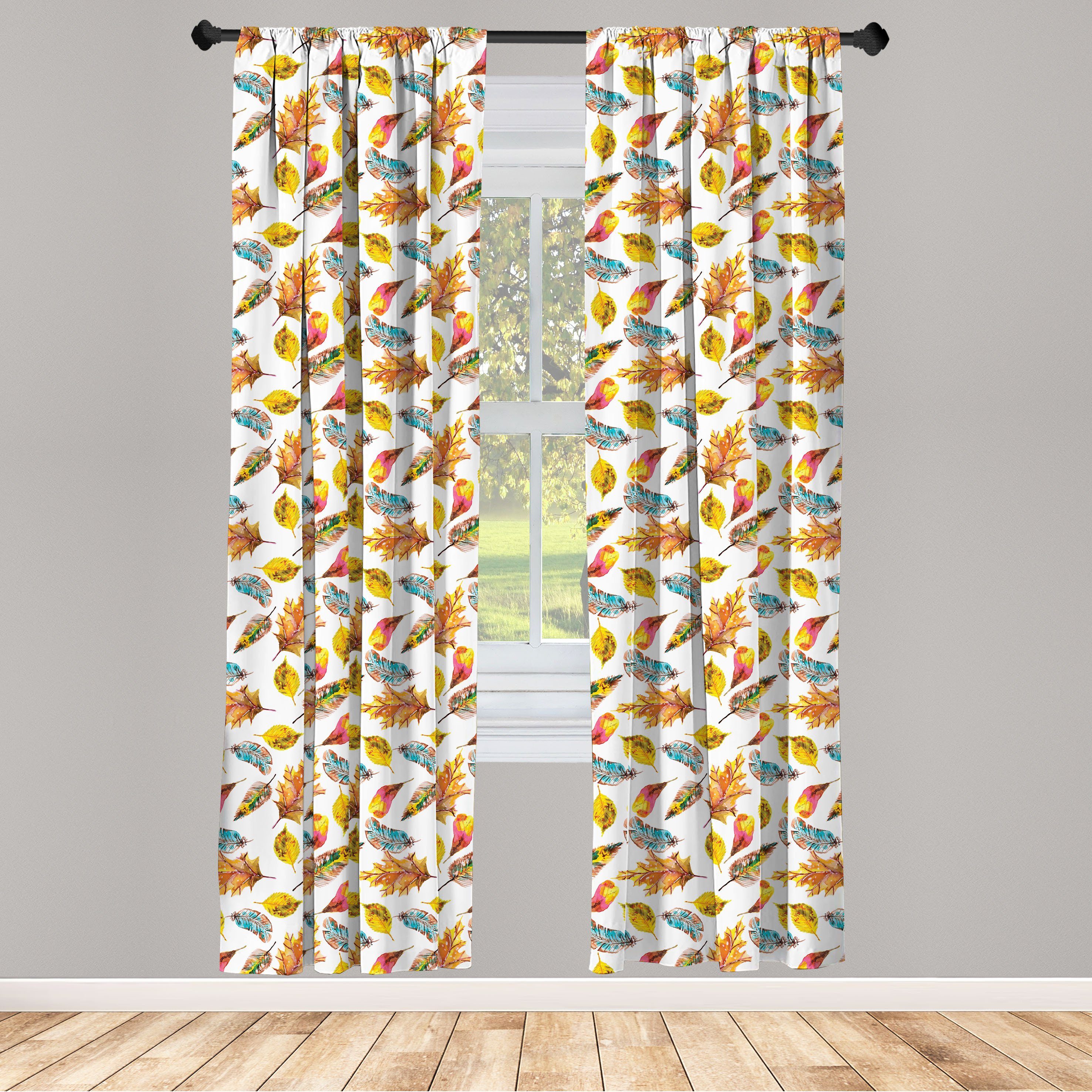 Gardine Vorhang für Wohnzimmer Schlafzimmer Dekor, Abakuhaus, Microfaser, Aquarell Blätter Fal Saison