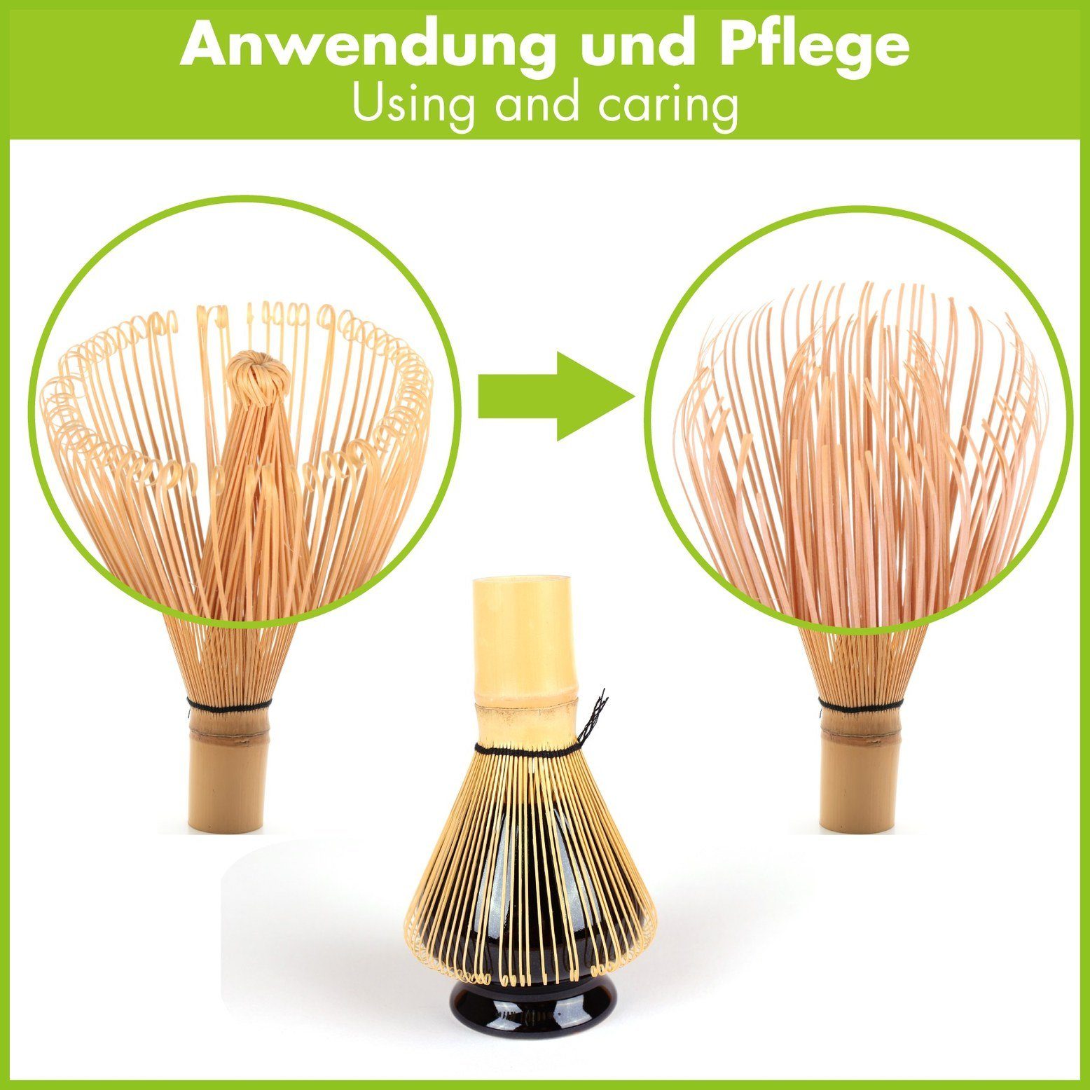 Goodwei Teelöffel Set Matcha-Löffel & -Besen, weiß,120 Borsten (2 Stück), Handgefertigt