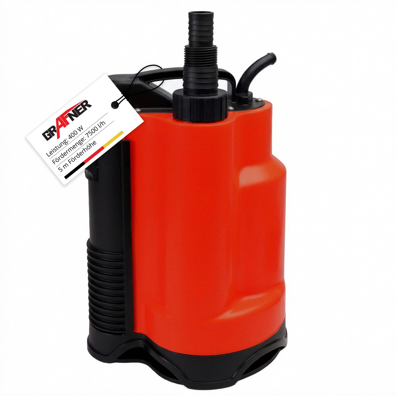Grafner Tauchpumpe Drainagepumpe Schmutzwasser400 Watt 7500L/h (inkl. Anschlussadapter), (1, inkl. Anschlussadapter), Automatischer und Manueller Modus