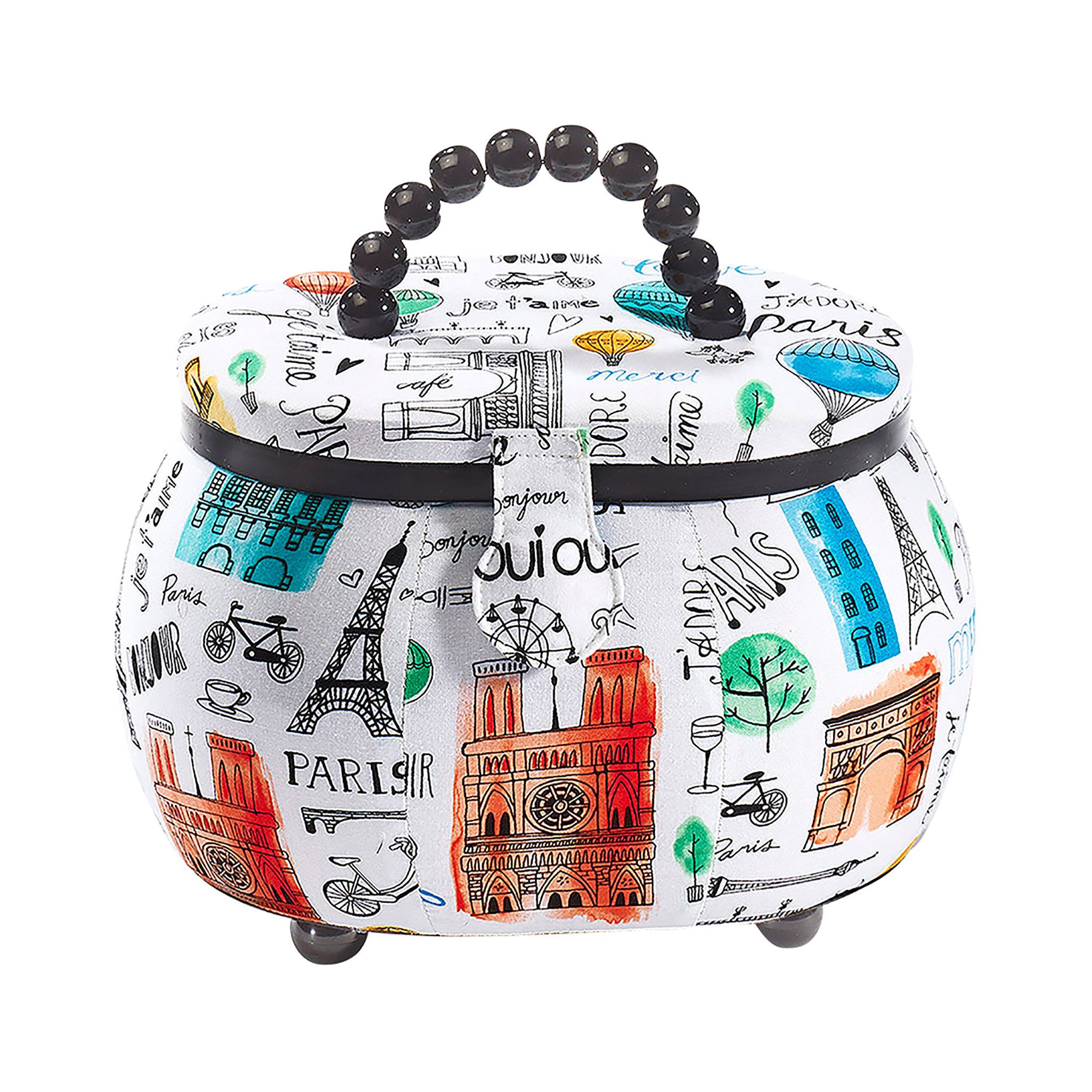 Nähkorb Nähkästchen oval aus Kunststoff-Textil mit Motiv