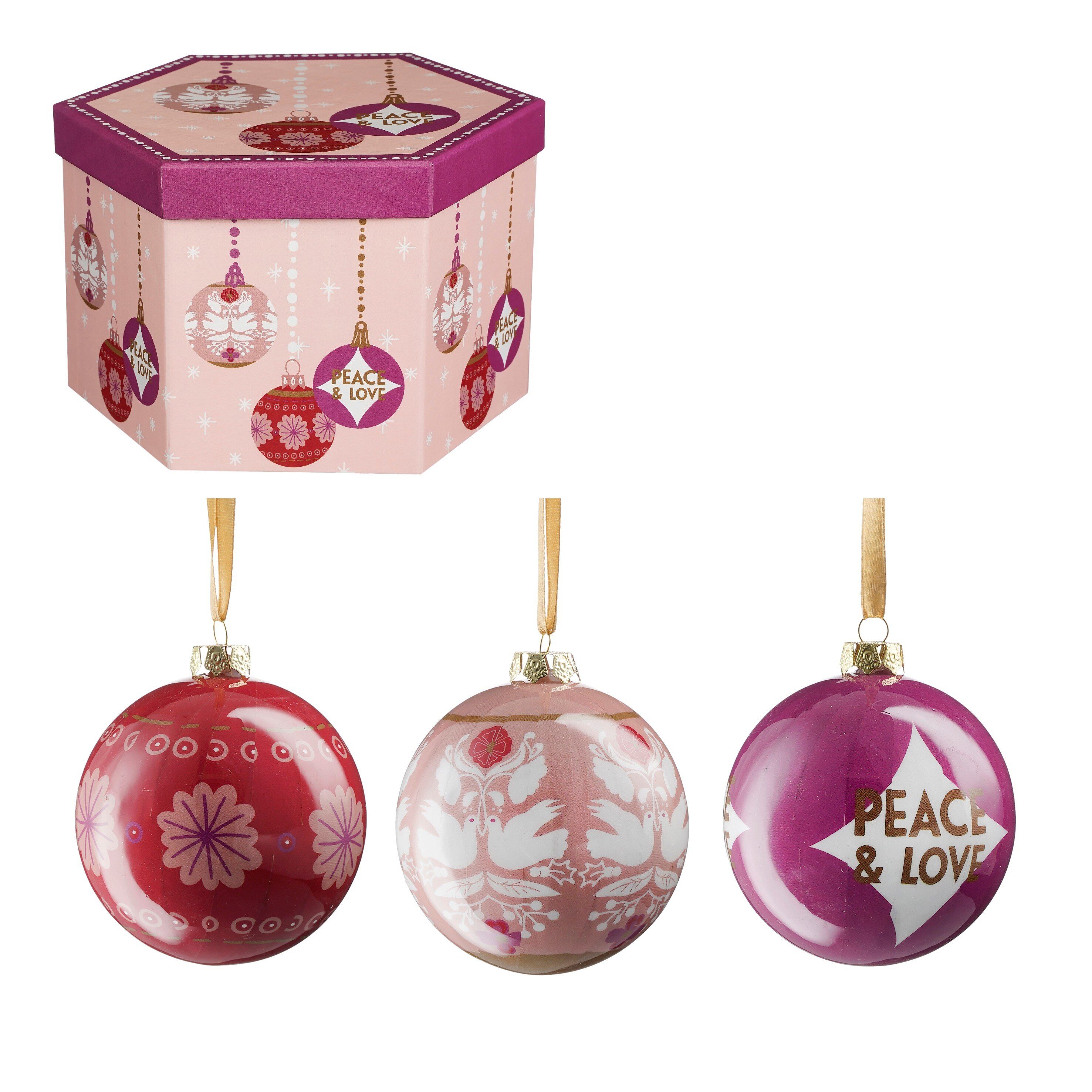 House of Seasons Weihnachtsbaumkugel House of Seasons Kugel bruchfest Peace & Love Geschenkset rosa 14 Stue
