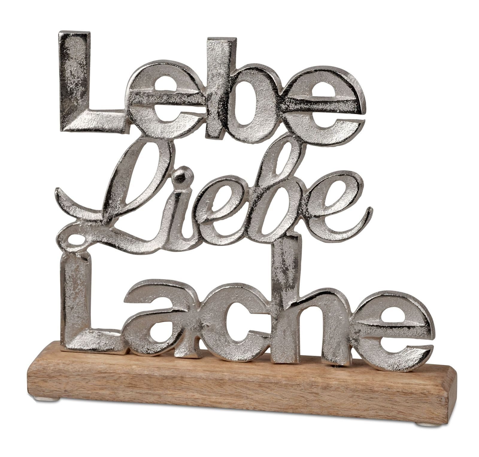 formano Dekofigur Schriftzug Lebe Liebe Lache Aluminium Mangoholz 24cm Tischdeko