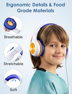 PowerLocus mit Kabel, 85/94dB Lautstärkegrenze, HD-Ton Kinder-Kopfhörer (Das Bildungssystem der Zukunft gestalten und verbessern., Sharing-Funktion, Over-Ear Verstellbare Faltbare mit Mikrofon)