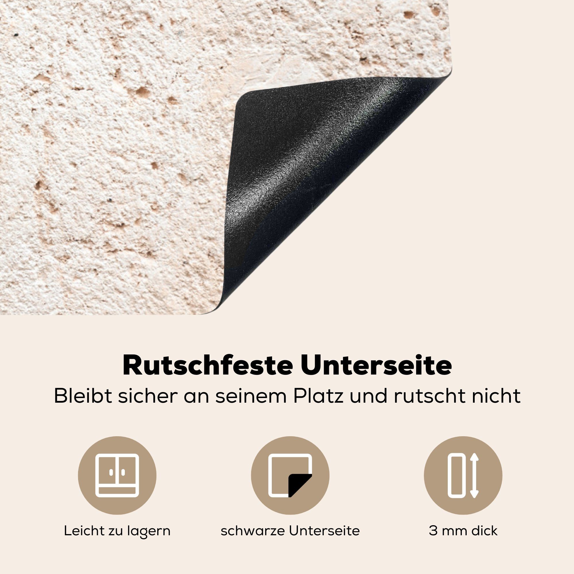 - - Induktionsschutz, cm, küche Herdblende-/Abdeckplatte - Braun (1 Ceranfeldabdeckung, Gips für Arbeitsplatte 83x51 Naturstein Vinyl, MuchoWow tlg),