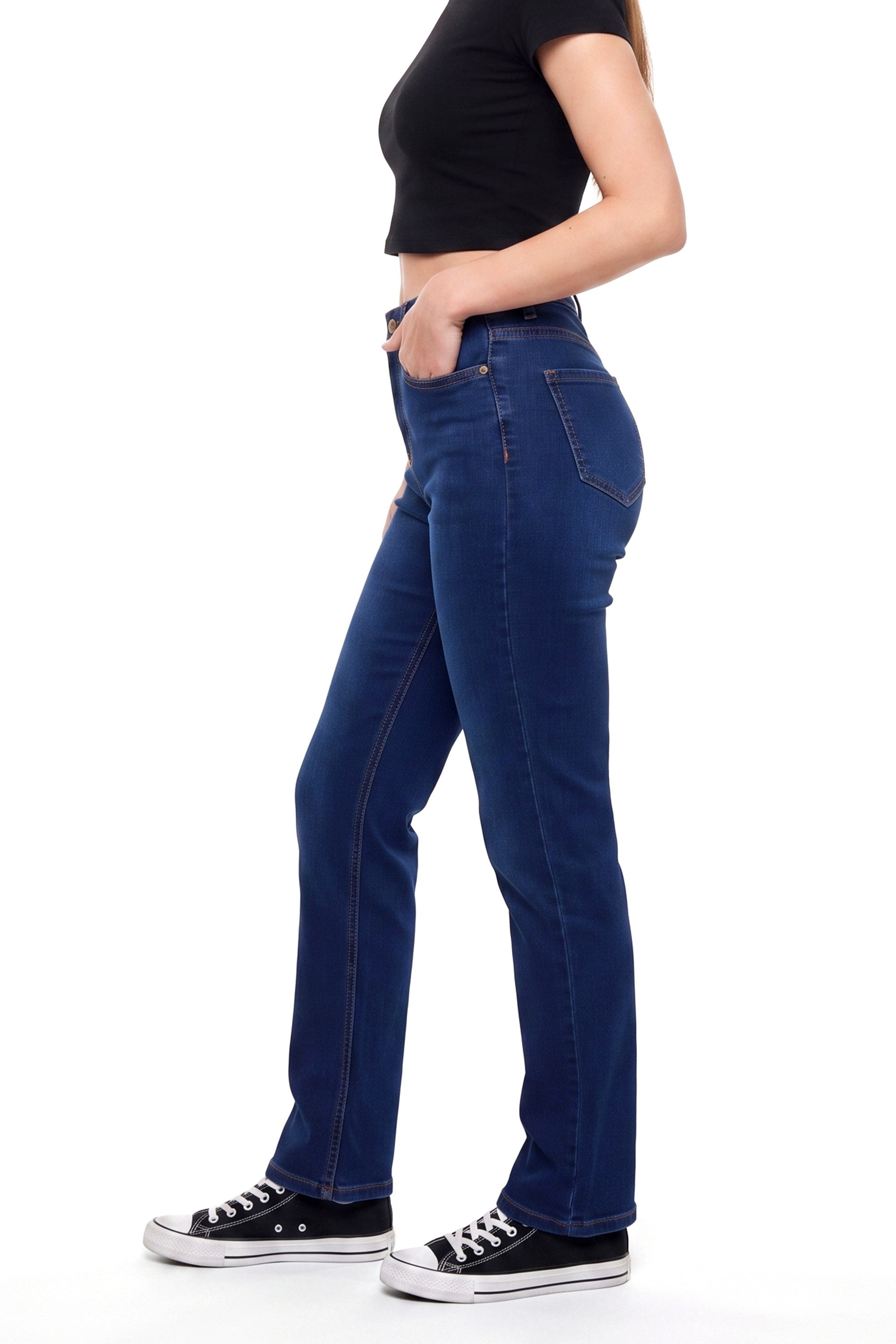 ESRA Regular-fit-Jeans Damen Jeans Straight Leg Stretch Jeans Damen Gerades Bein Jeanshose Straight Jeans Damen Geradeschnitt High Waist Jeanshose bis Übergröße – Bild 3 von 5